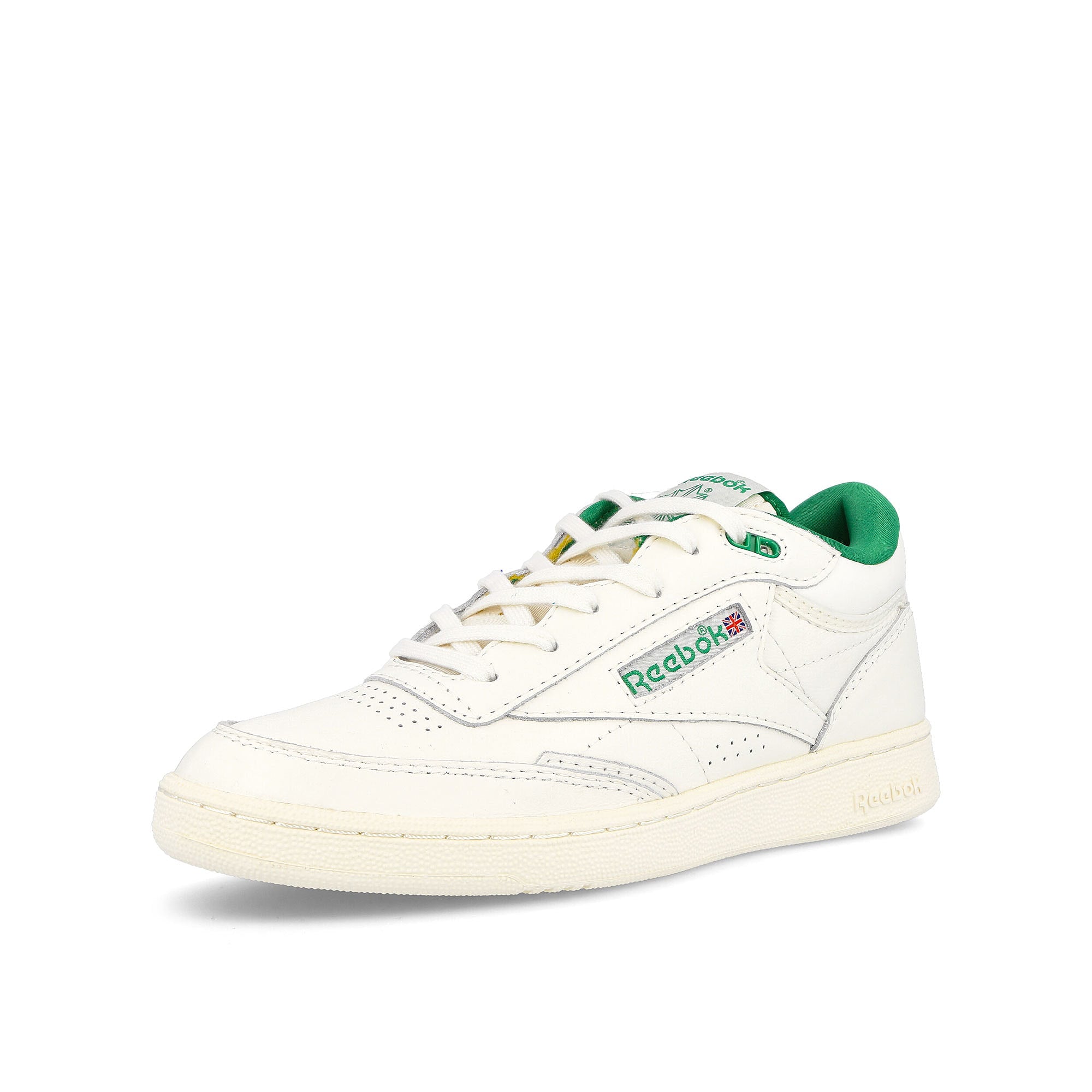 Reebok club c mid ii vintage Chalk / Glen Green / Classic White Mid Top Sneakers Close Up | Overkill