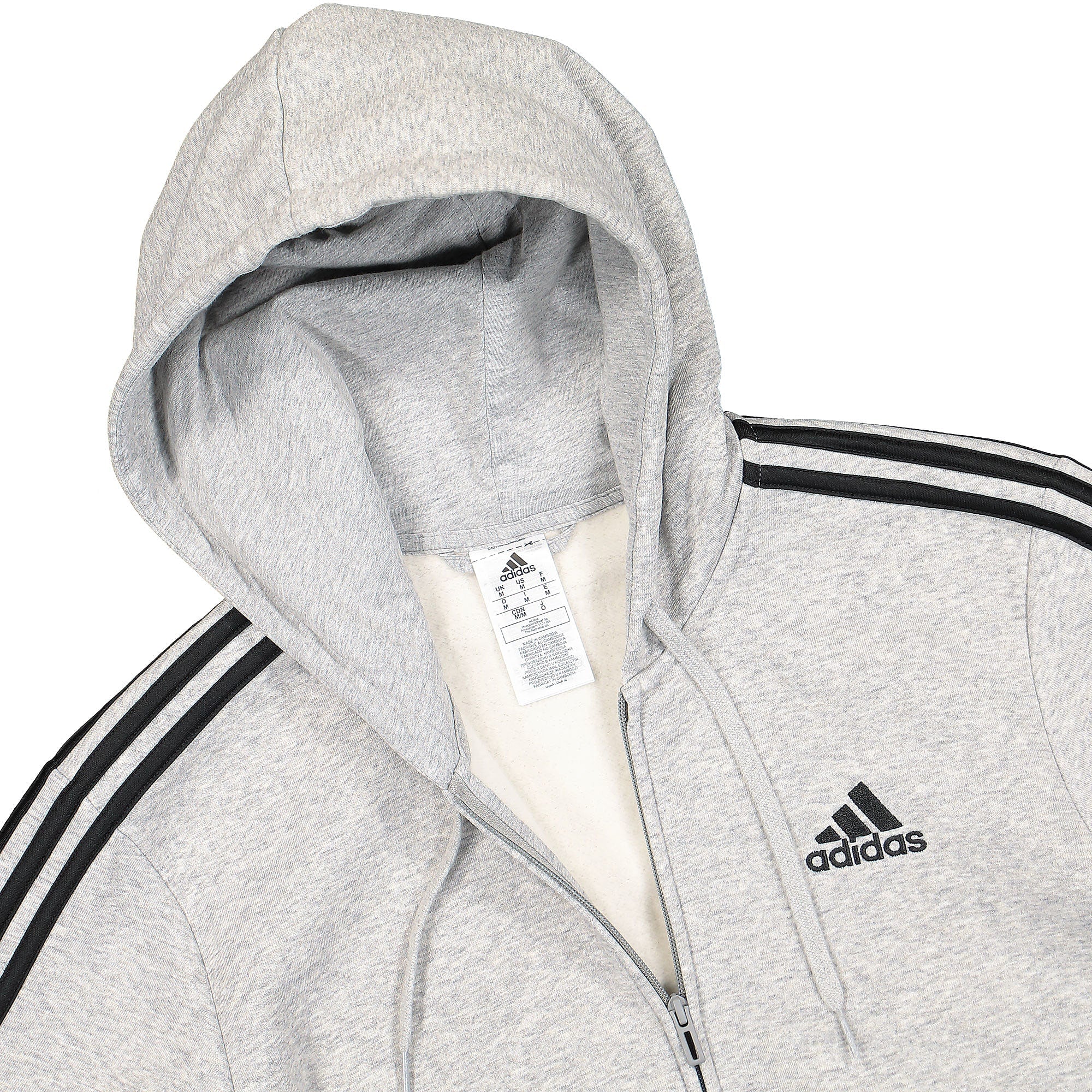 adidas Essentials Fleece 3-Stripes Full-Zip Hoodie Medium Grey Heather Hoodies Close-up | Overkill