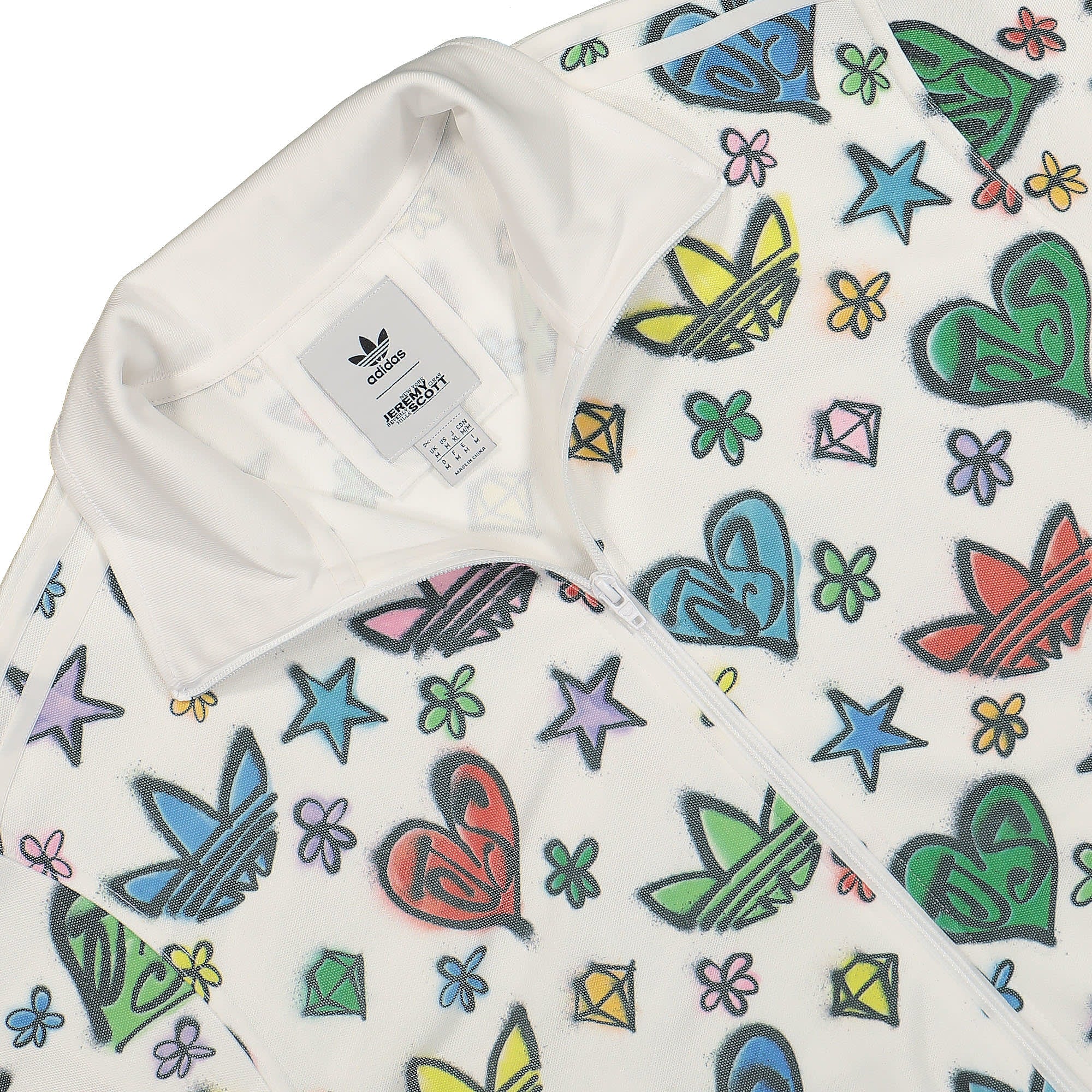 adidas Jeremy Scott x adidas Mono Fire Track Top White Track Jackets Close-up | Overkill