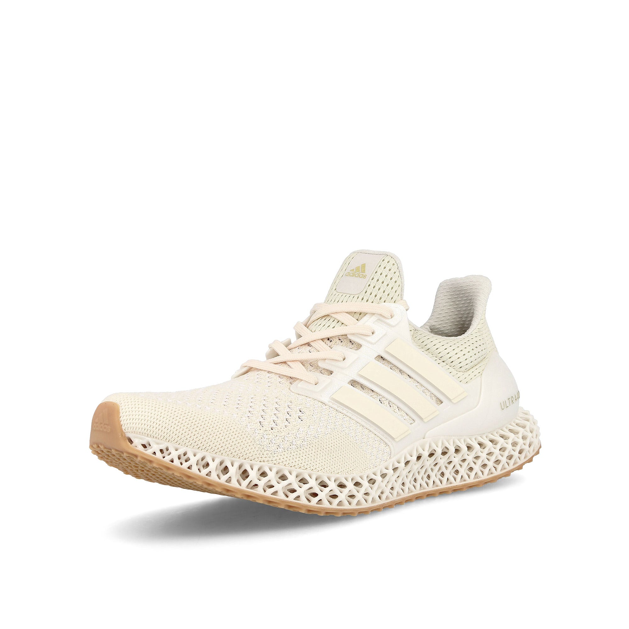 adidas Ultra 4D Wonder White-Wonder White-Gold Metallic Sneakers Close Up | Overkill