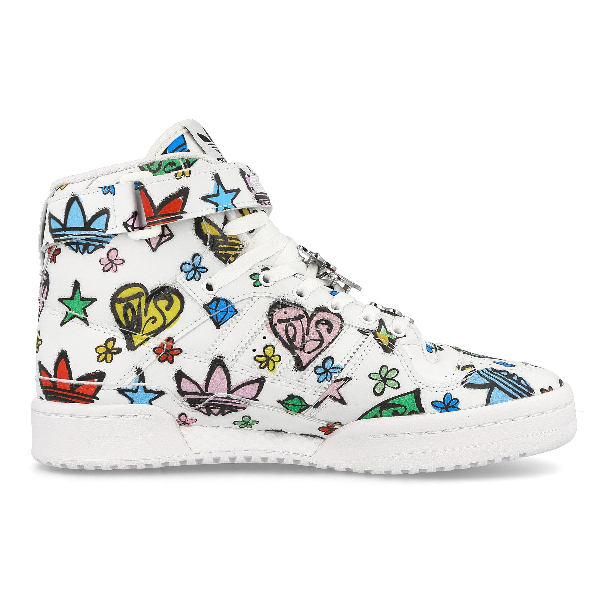 adidas Jeremy Scott x adidas Forum 84 Hi Mono Cloud White-Cloud White-Core Black High Top Sneakers Silhouette | Overkill