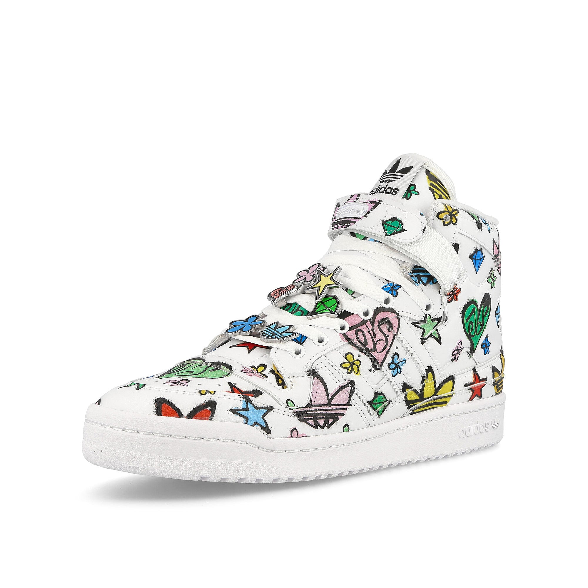 adidas Jeremy Scott x adidas Forum 84 Hi Mono Cloud White-Cloud White-Core Black High Top Sneakers Close Up | Overkill