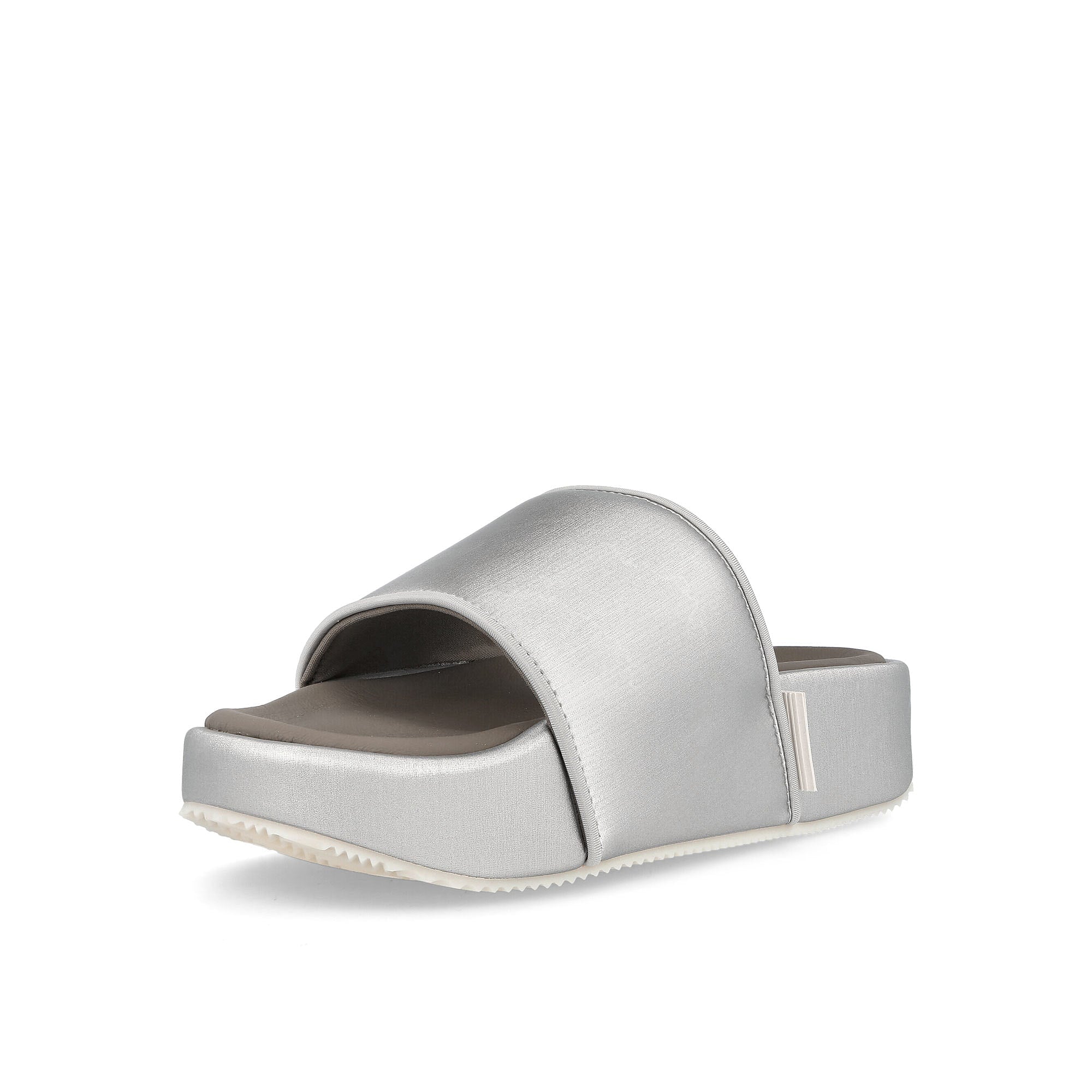Y-3 slide Silver Metallic-Brown/ Cream White Slides, Sandals & Slippers Close Up | Overkill