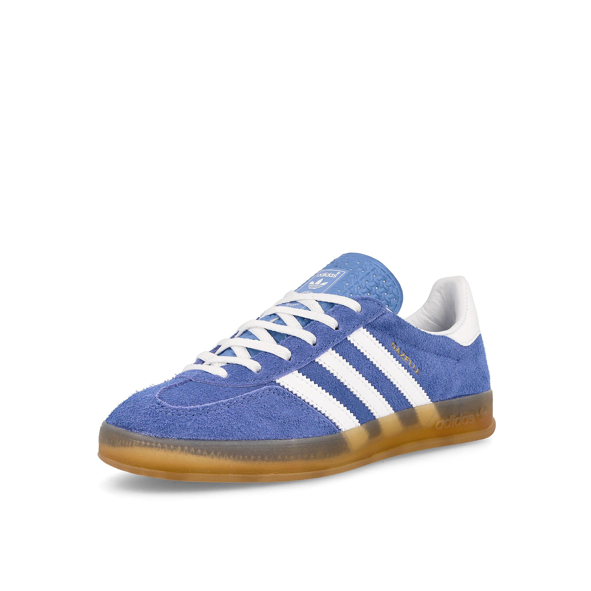 adidas Gazelle Indoor W Blue Fusion / Cloud White / Gold Metallic Low Top Sneakers Close Up | Overkill