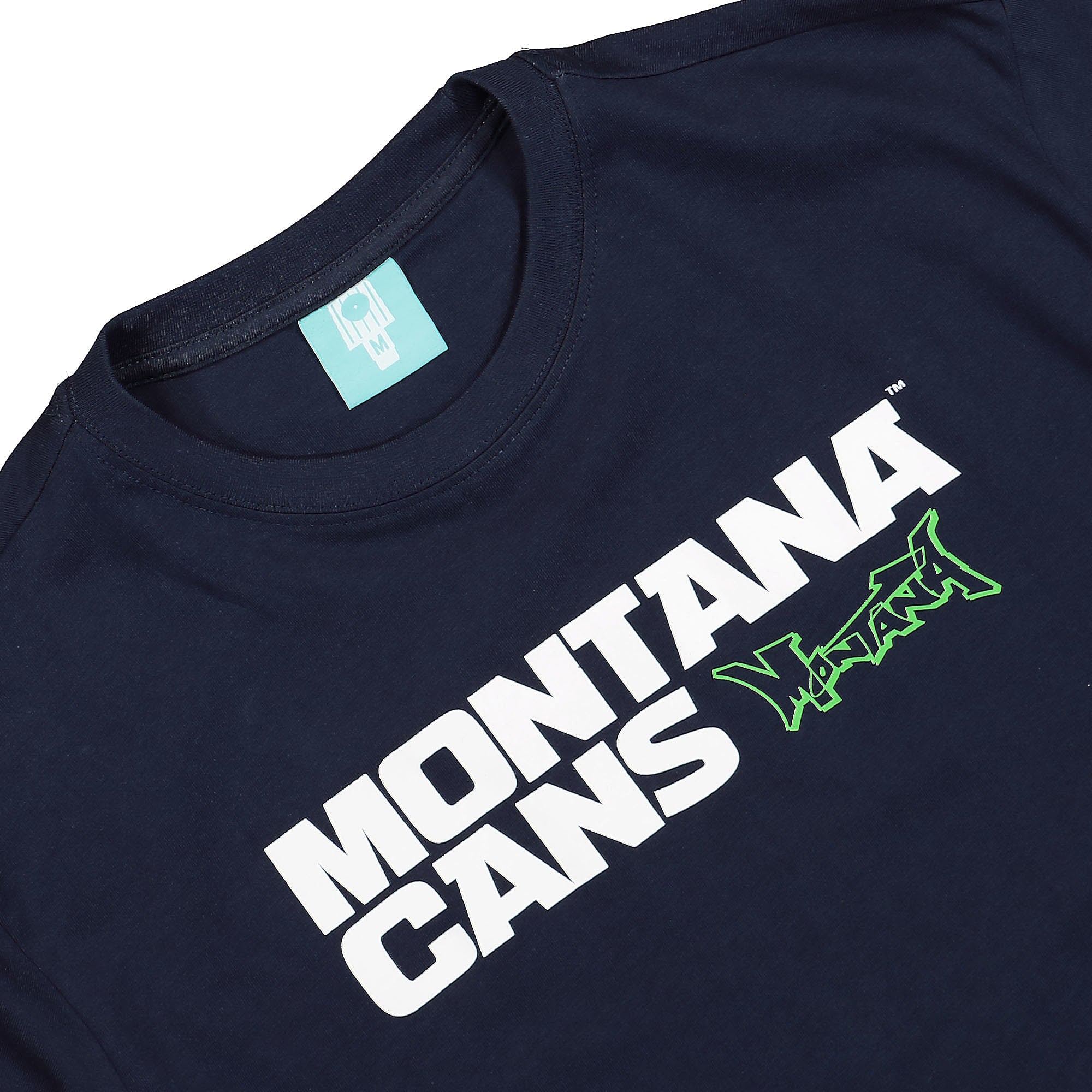 Montana T-Shirt Typo + Logo Midnight Navy T-Shirts Close-up | Overkill