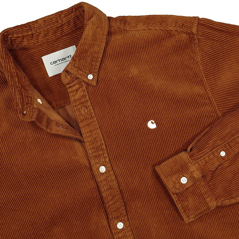 Carhartt WIP L/S Madison Cord Shirt Brandy / Wax Shirts Close-up | Overkill