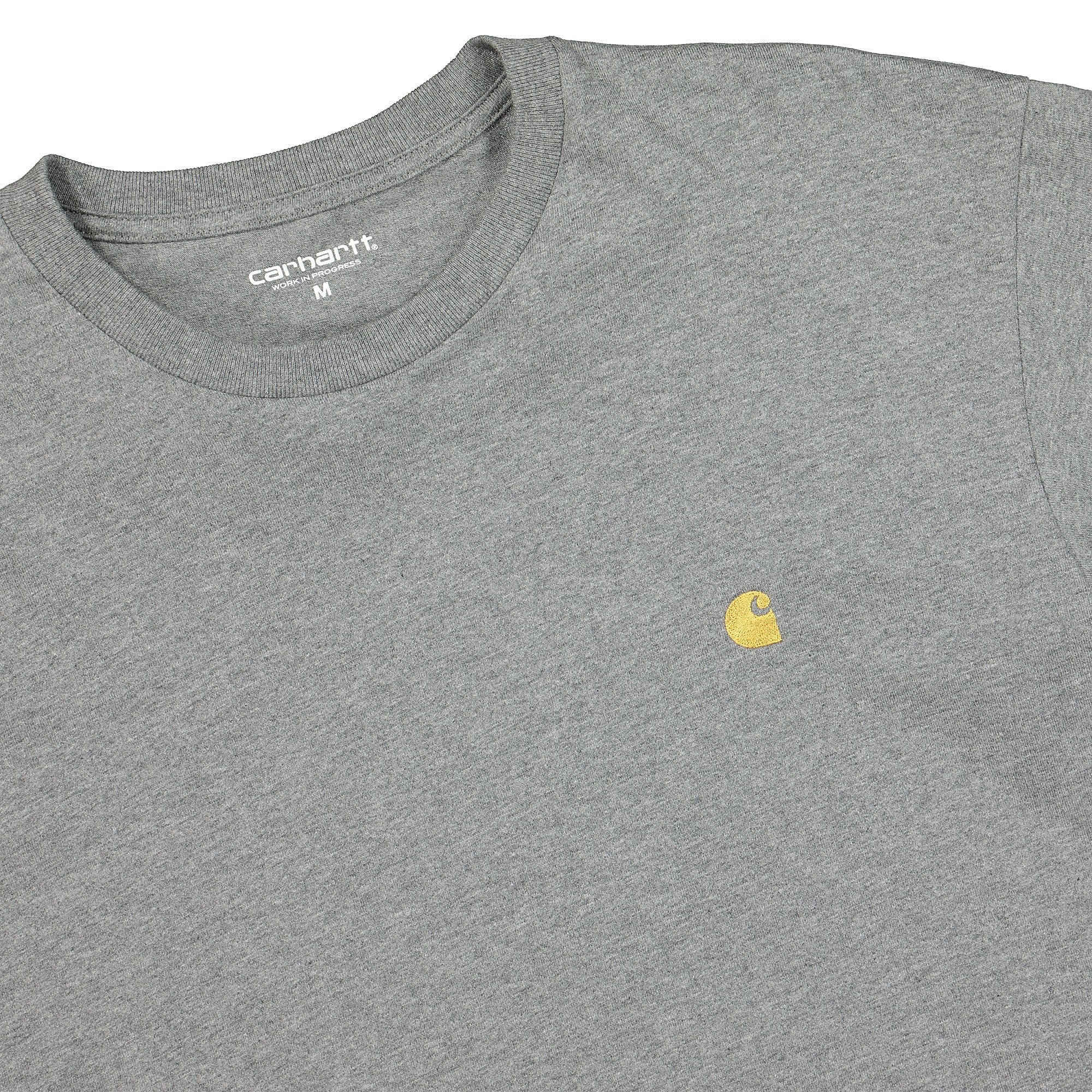 Carhartt WIP L/S Chase T-Shirt Dark Grey Heather / Gold Longsleeves Close-up | Overkill