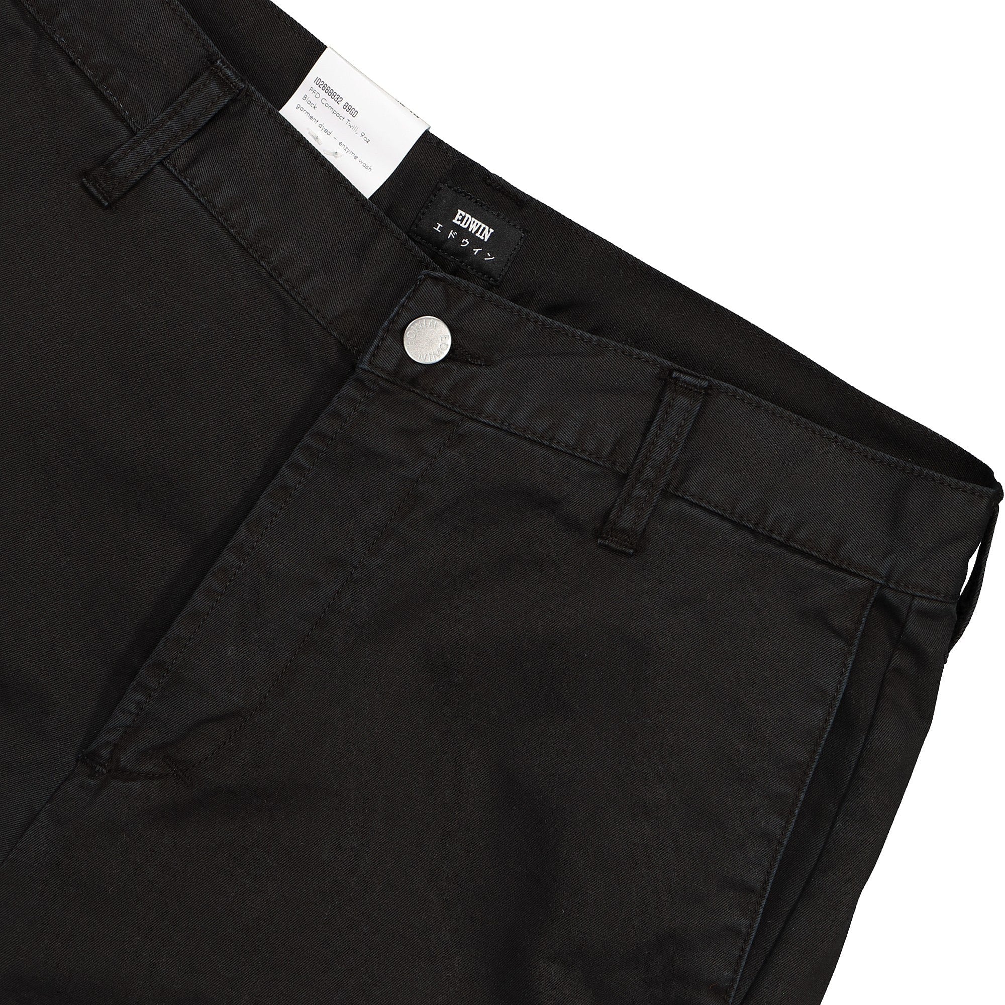 Edwin 45 Chino PFD Compact Twill Pant Black / Garment Dyed Sweat & Track Pants Close-up | Overkill