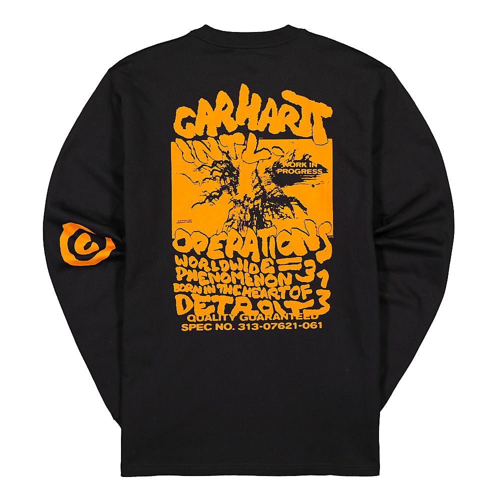 Carhartt WIP L/S International Operations T-Shirt Black / Orange Longsleeves Material | Overkill