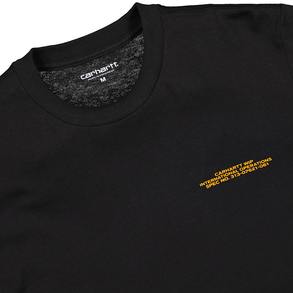 Carhartt WIP L/S International Operations T-Shirt Black / Orange Longsleeves Close-up | Overkill