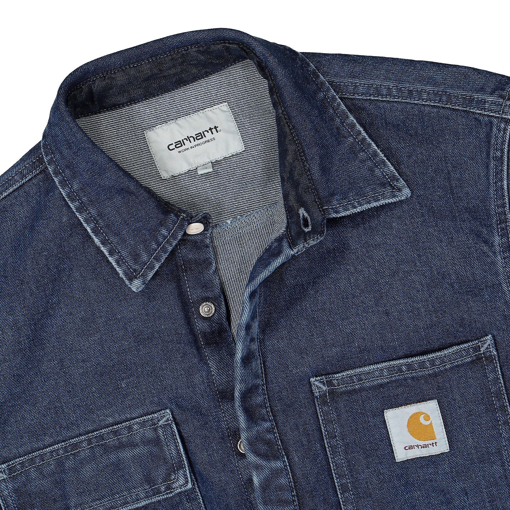 Carhartt WIP Salinac Shirt Jacket Blue Stone Washed Jackets Close-up | Overkill