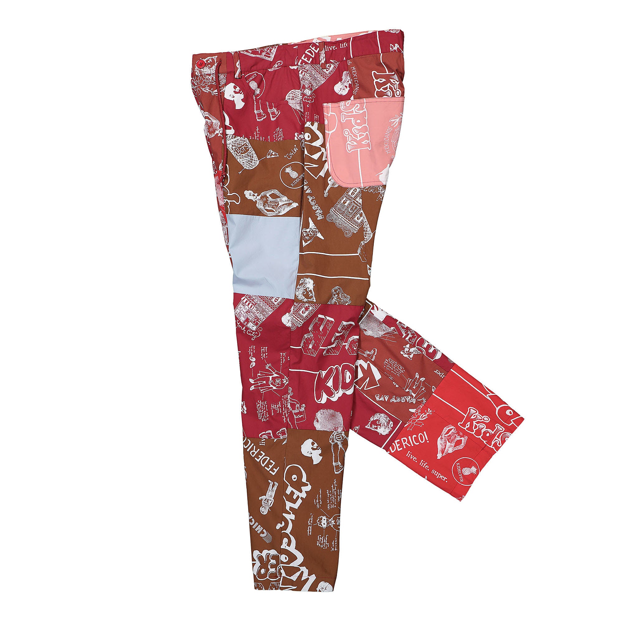 Kidsuper Studios Super Patchwork Trouser Red Casual Pants Close-up | Overkill