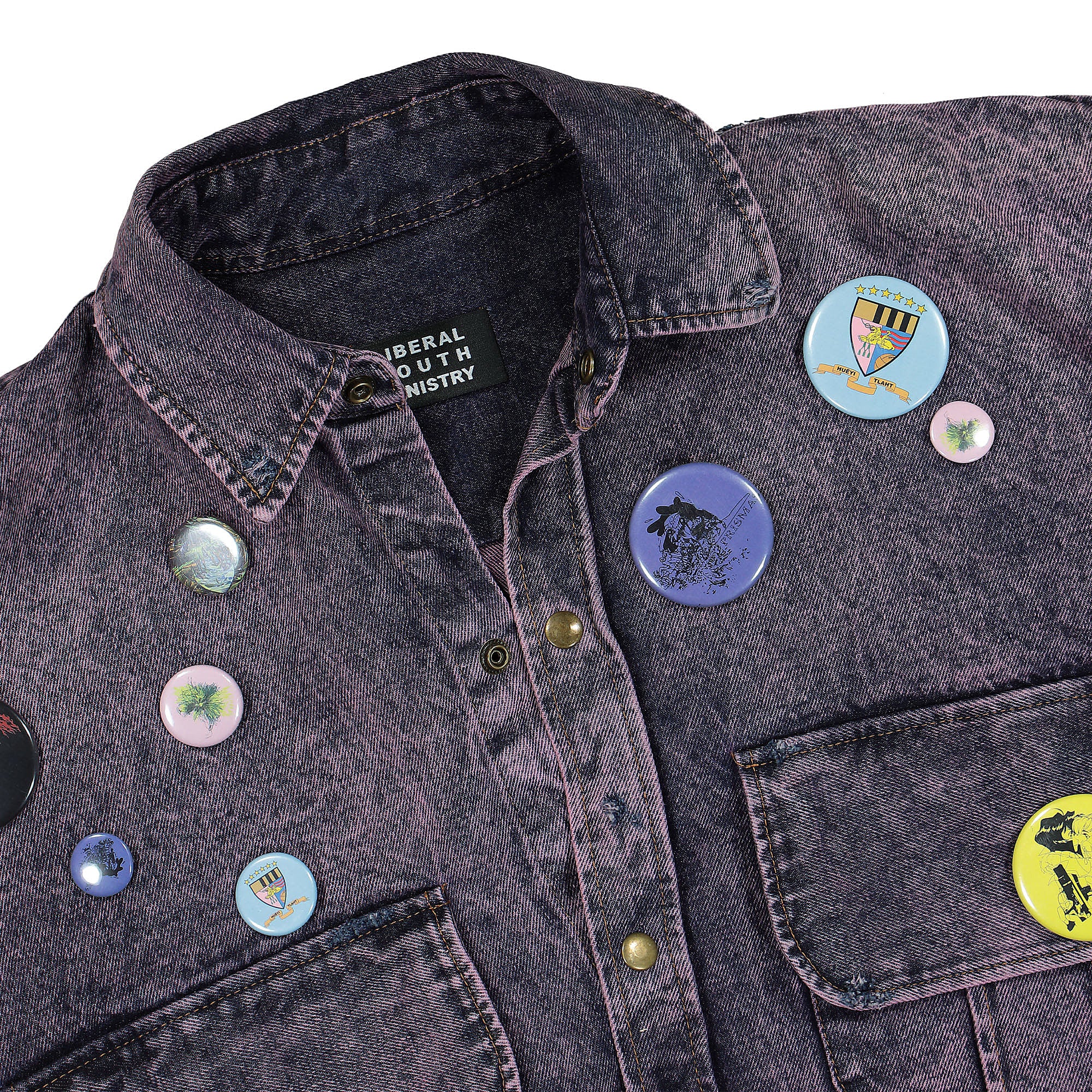 Liberal Youth Ministry Acid Washed Woven Denim Shirt Purple Shirts Close-up | Overkill