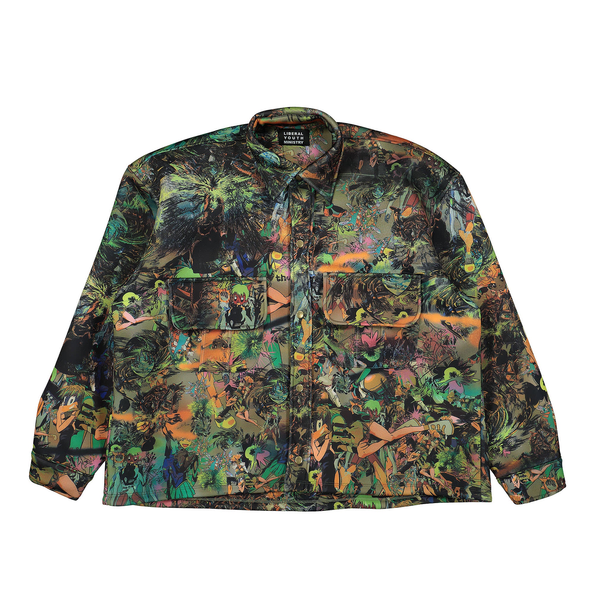 Liberal Youth Ministry Camo Cartoon Scuba Knit Shirt Green Multicolor Shirts LYM01J113 | Overkill