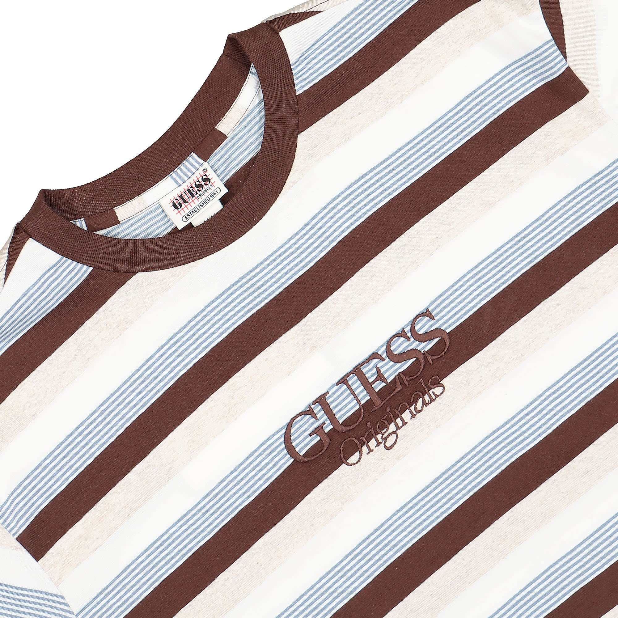GUESS Originals Go Cole Heather Stripe Tee Cup Of Joe T-Shirts Close-up | Overkill