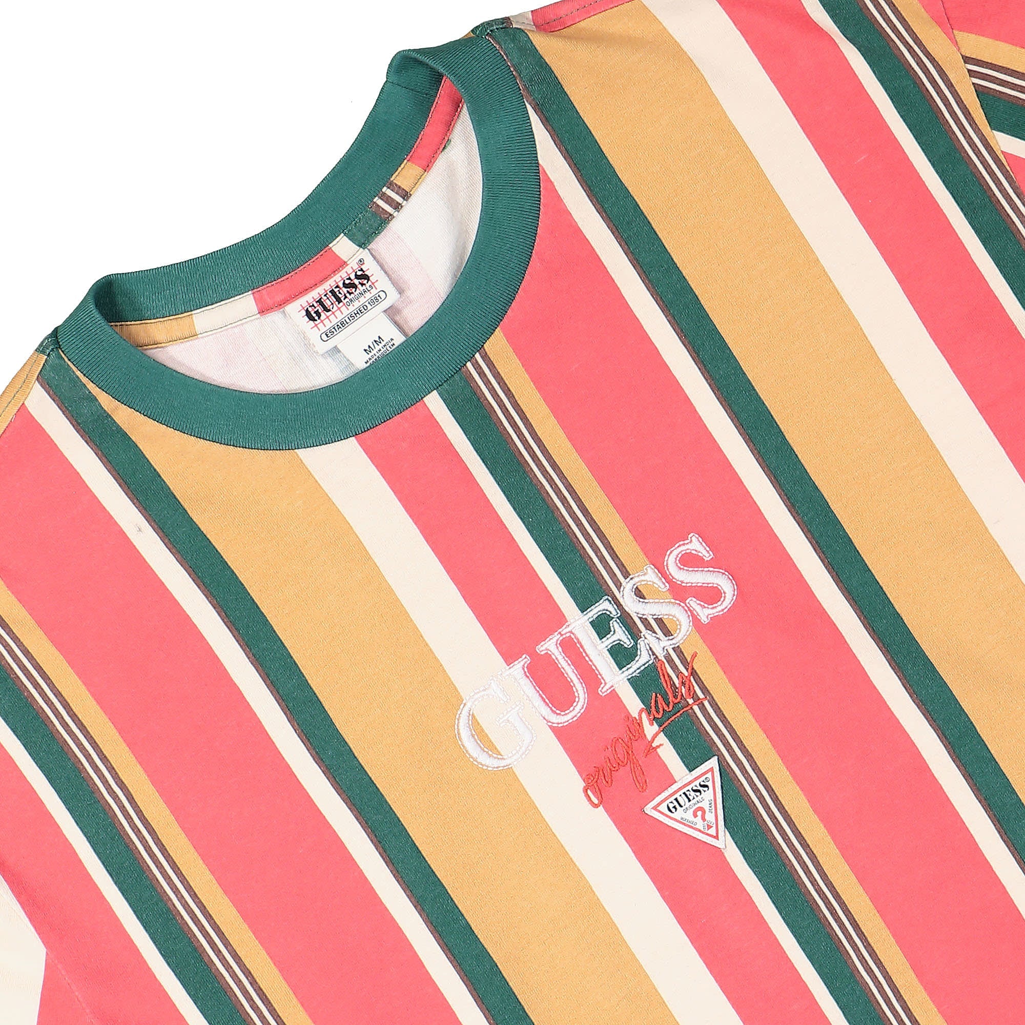 GUESS Originals Go Bryson Vertical Stripe Tee Real Orange T-Shirts Close-up | Overkill