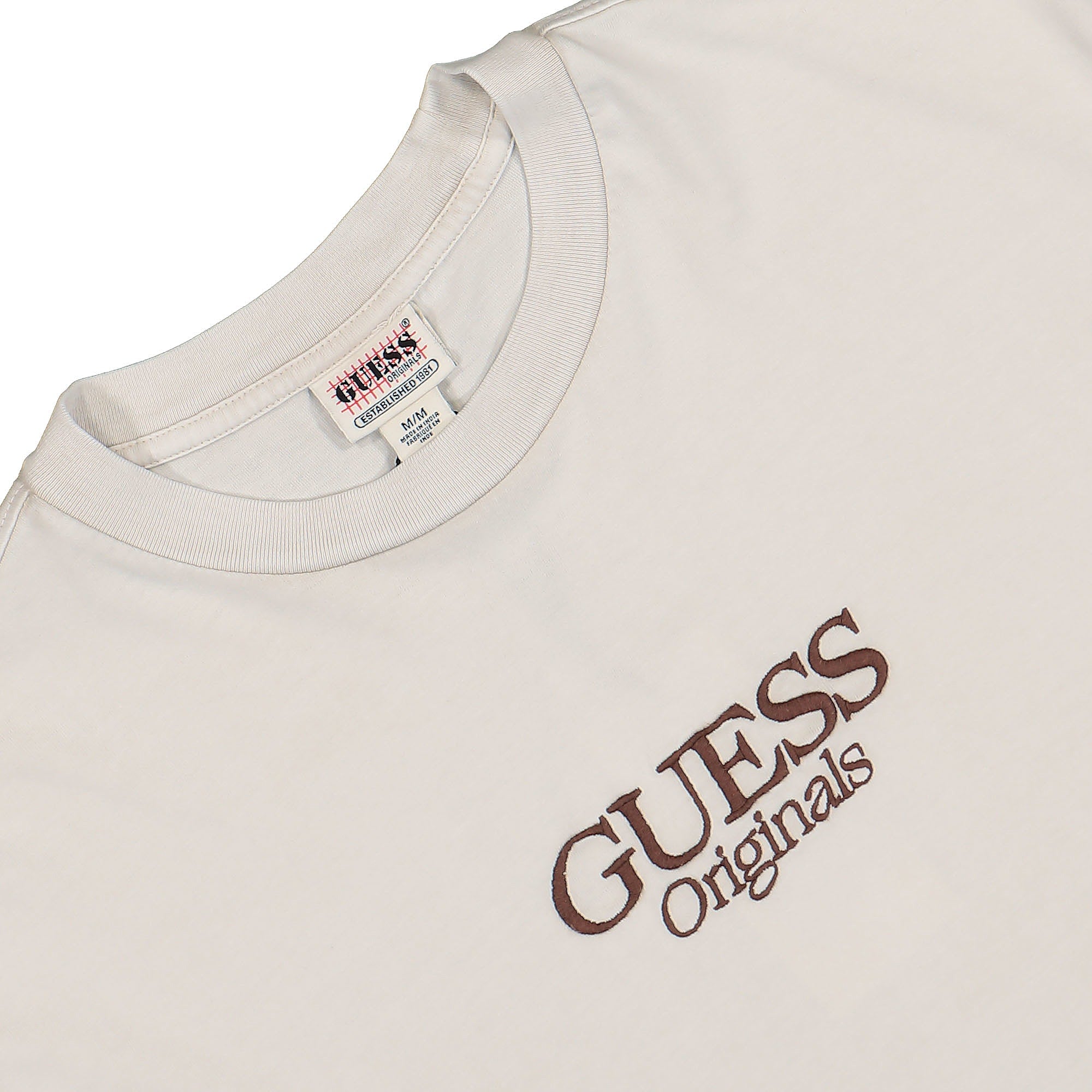 GUESS Originals Go Brent Logo Script Tee Sandy Shore Multi T-Shirts Close-up | Overkill