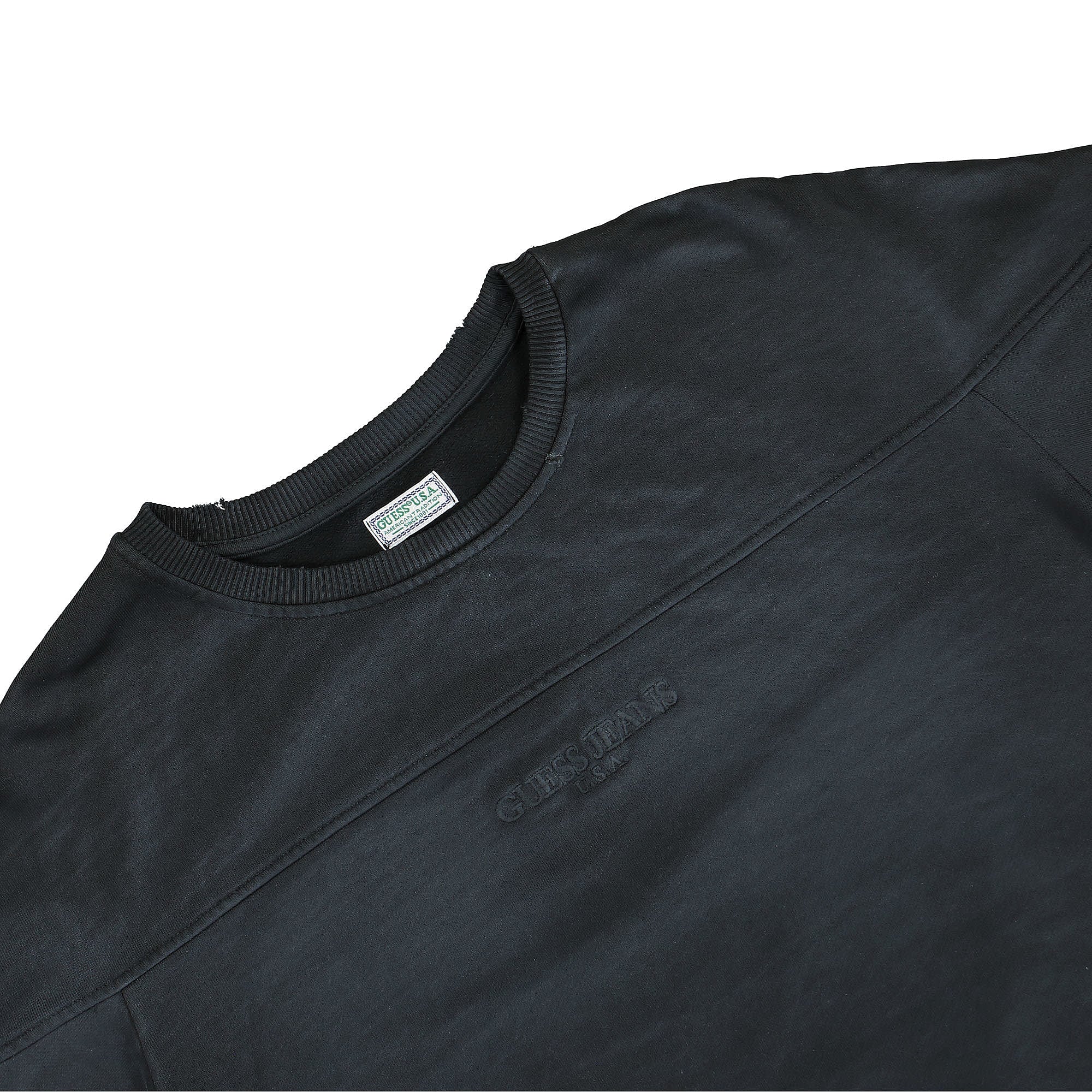 GUESS U.S.A. Classic Logo Crewneck Jet Black Sweatshirts Close-up | Overkill