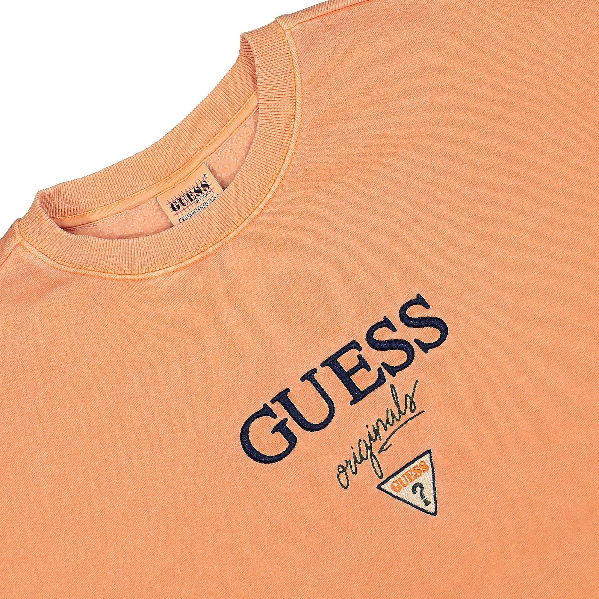 GUESS Originals Go Baker Logo Crewneck Reel Orange Sweatshirts Close-up | Overkill