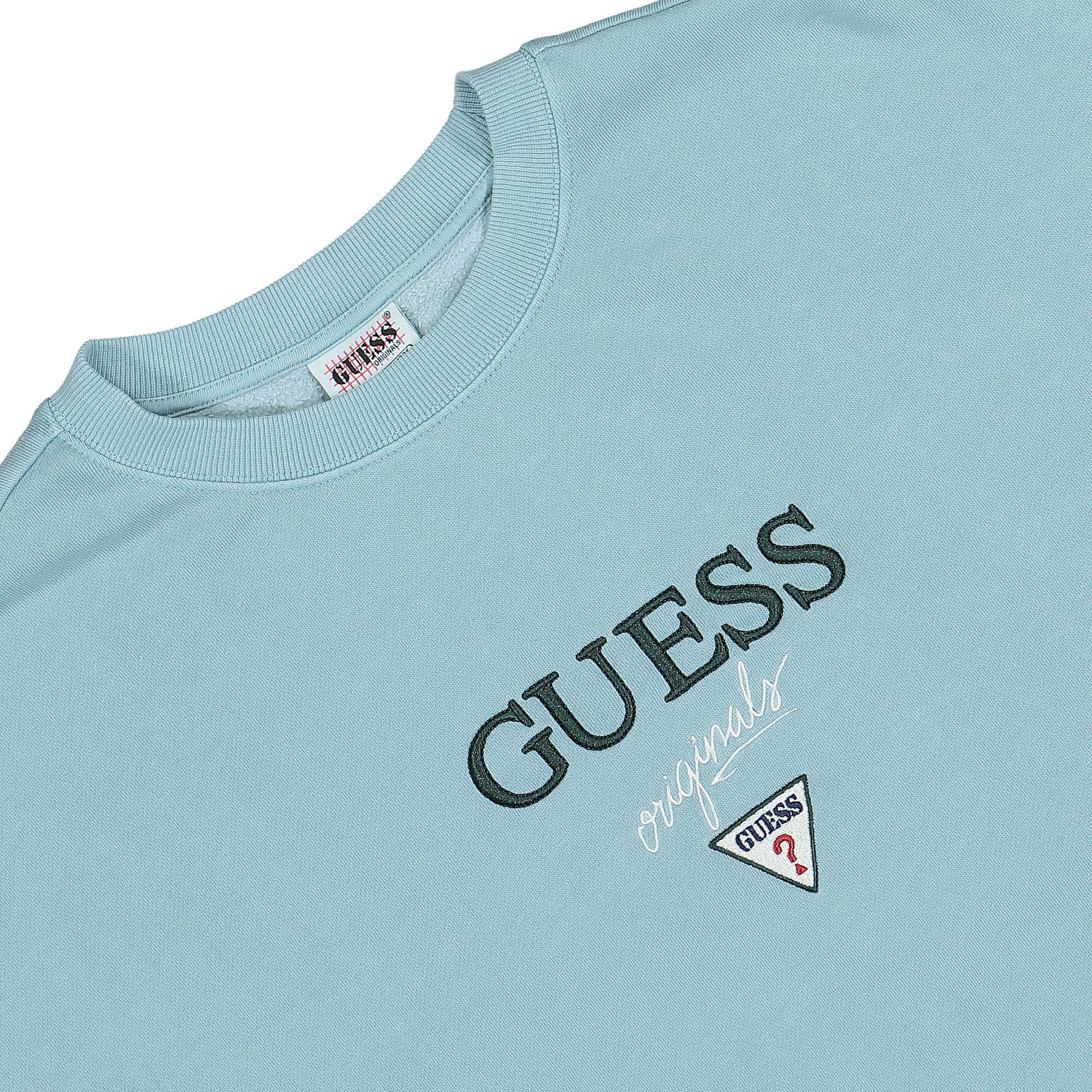GUESS Originals Go Baker Logo Crewneck Soft Teal Sweatshirts Close-up | Overkill