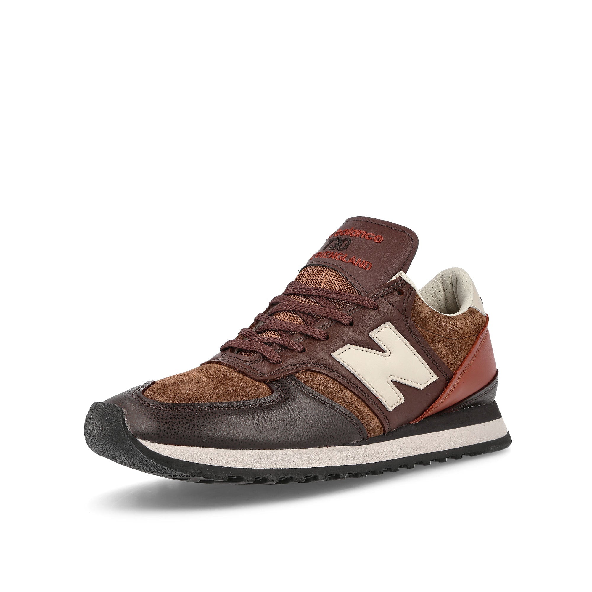 New Balance M730GBI French Roast / Feather Gray Low Top Sneakers Close Up | Overkill
