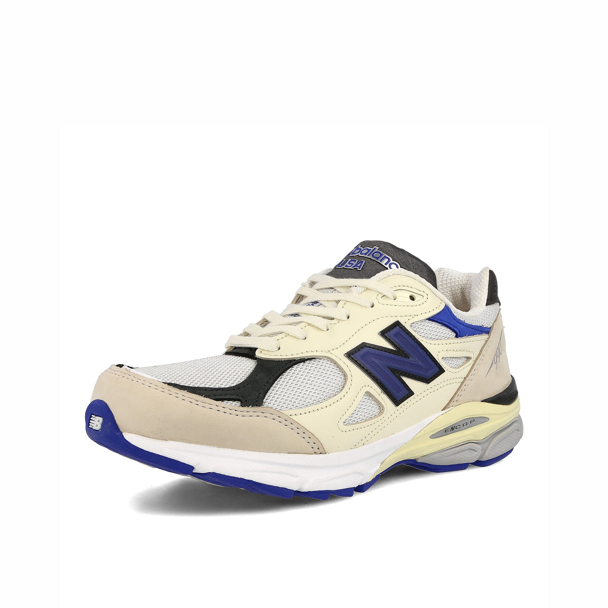New Balance m990wb3 White-Blue-Beige Low Top Sneakers Close Up | Overkill