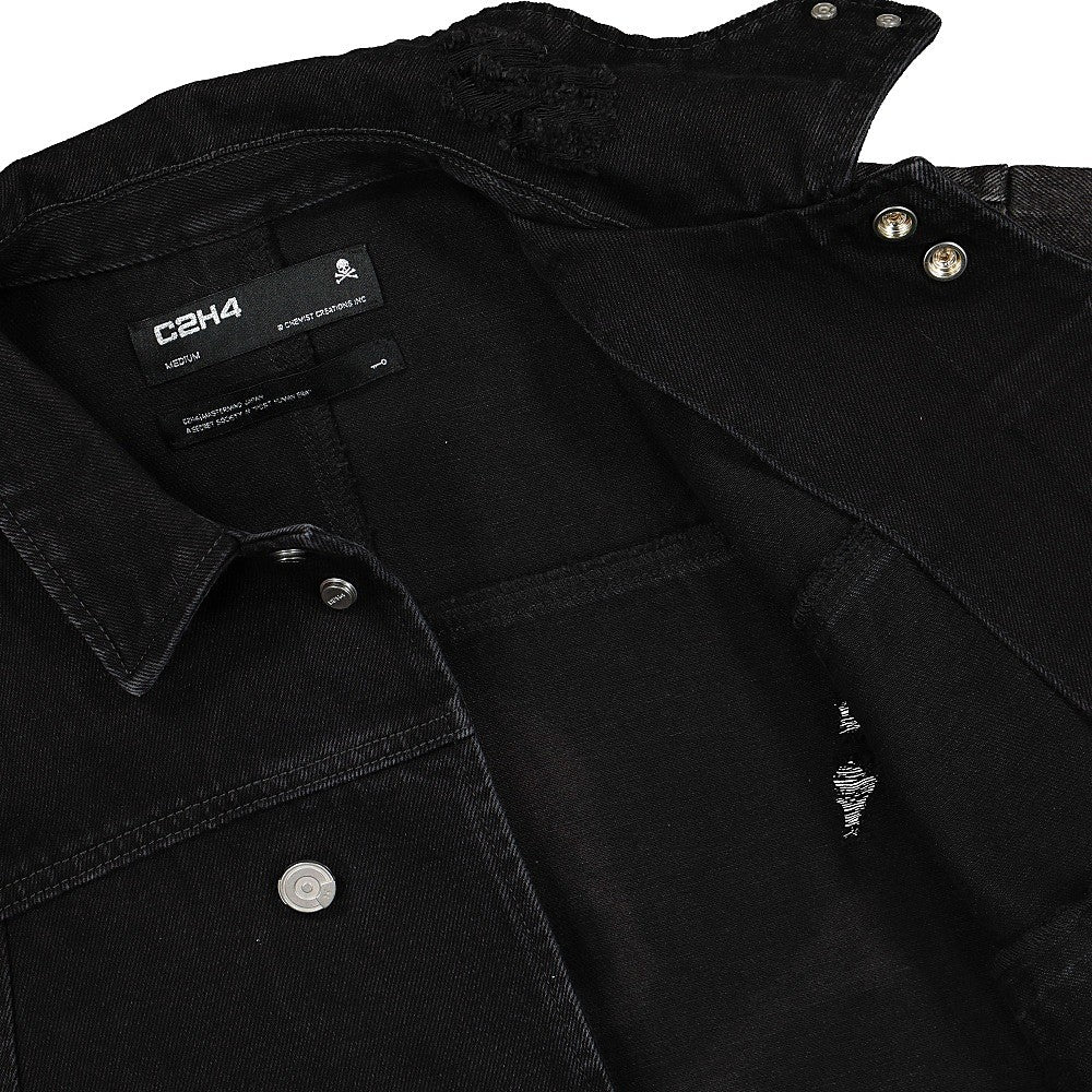 C2H4 Mastermind x C2H4 Asymmetrical Layered Denim Jacket Faded Black Jackets Close-up | Overkill