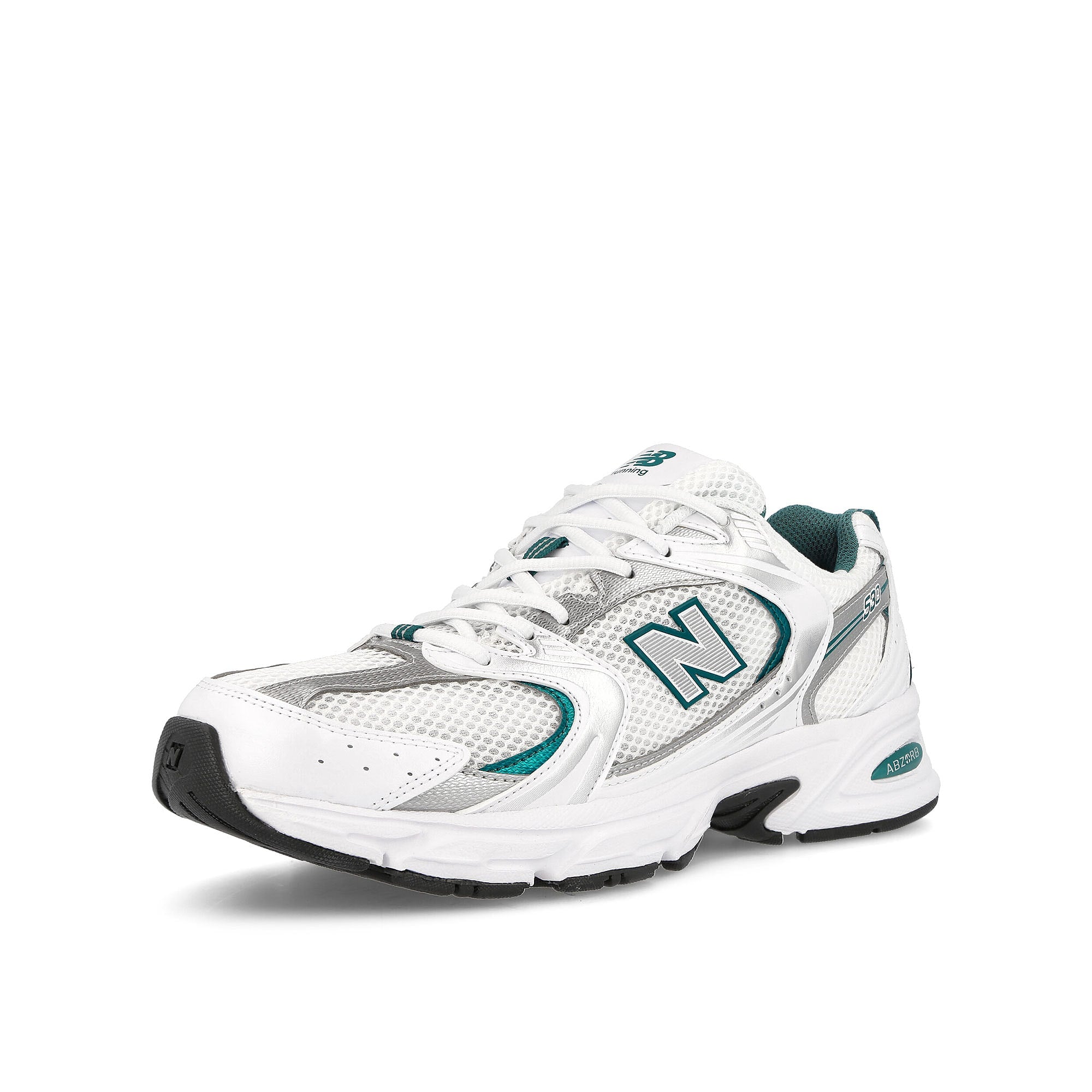 New Balance MR530AB White / Silver Metallic / Turquiose Low Top Sneakers Close Up | Overkill