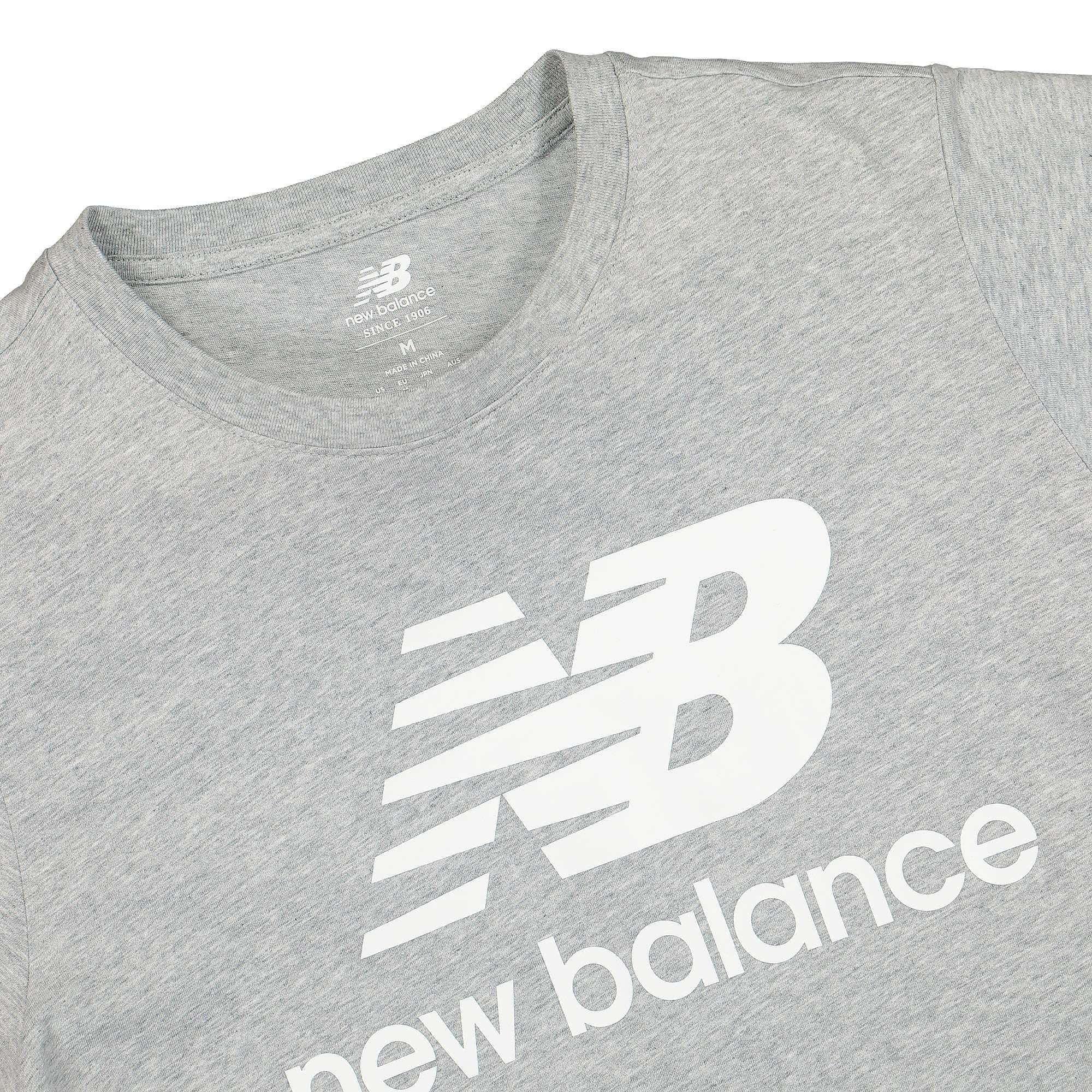New Balance Essentials Stacked Logo Tee Athletic Grey T-Shirts Close-up | Overkill