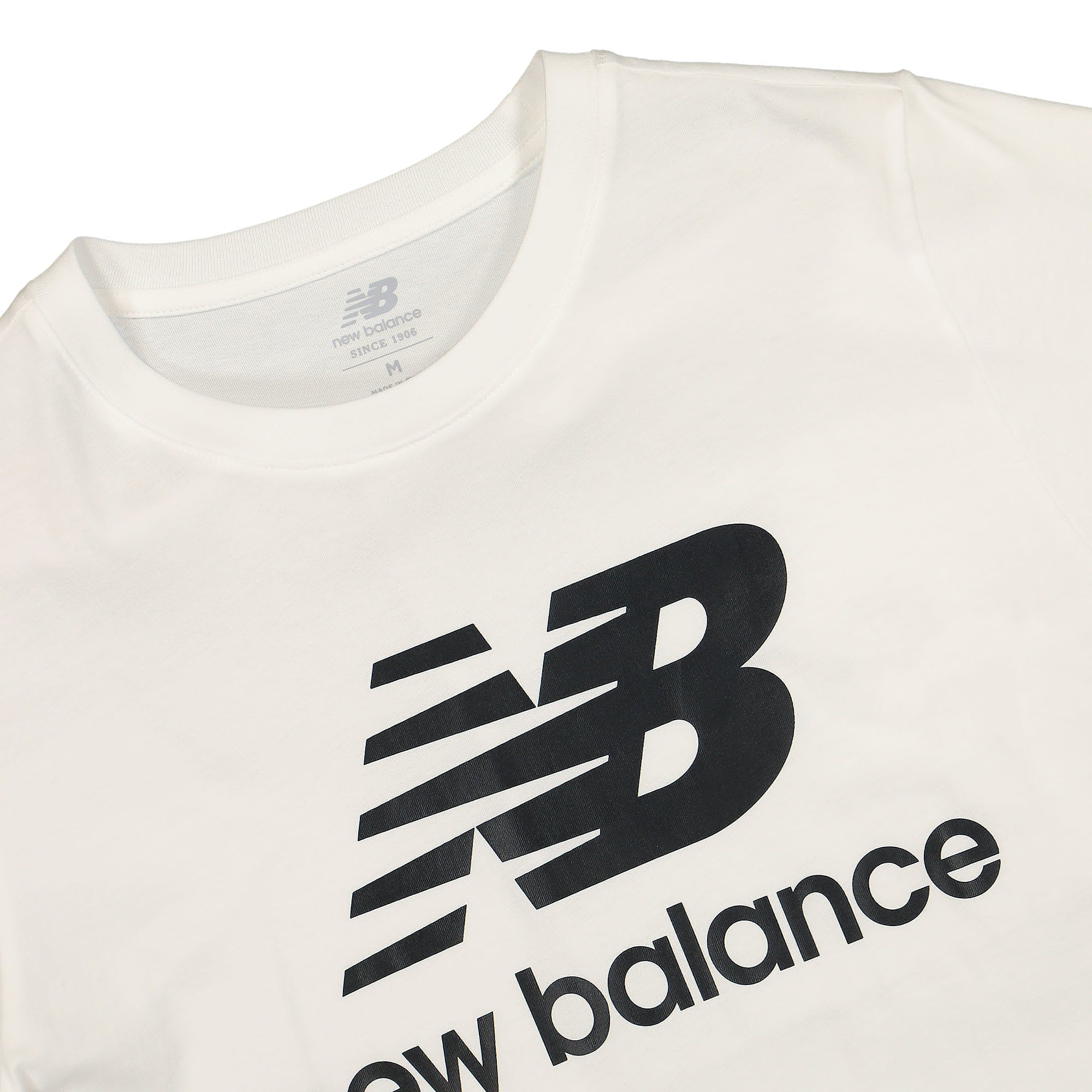 New Balance Essentials Stacked Logo Tee White T-Shirts Close-up | Overkill