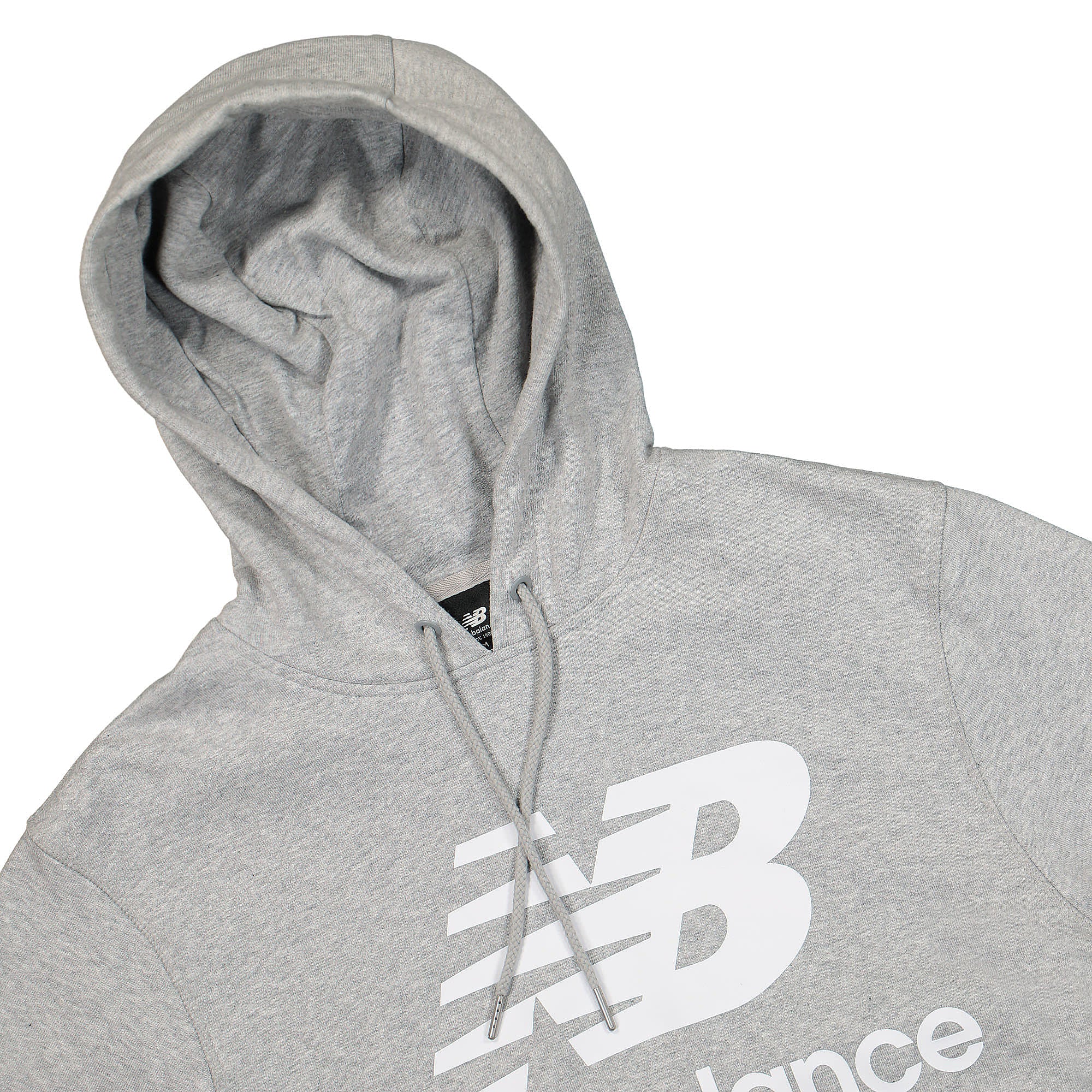 New Balance Essentials Stacked Logo Hoodie Athletic Grey Hoodies Close-up | Overkill