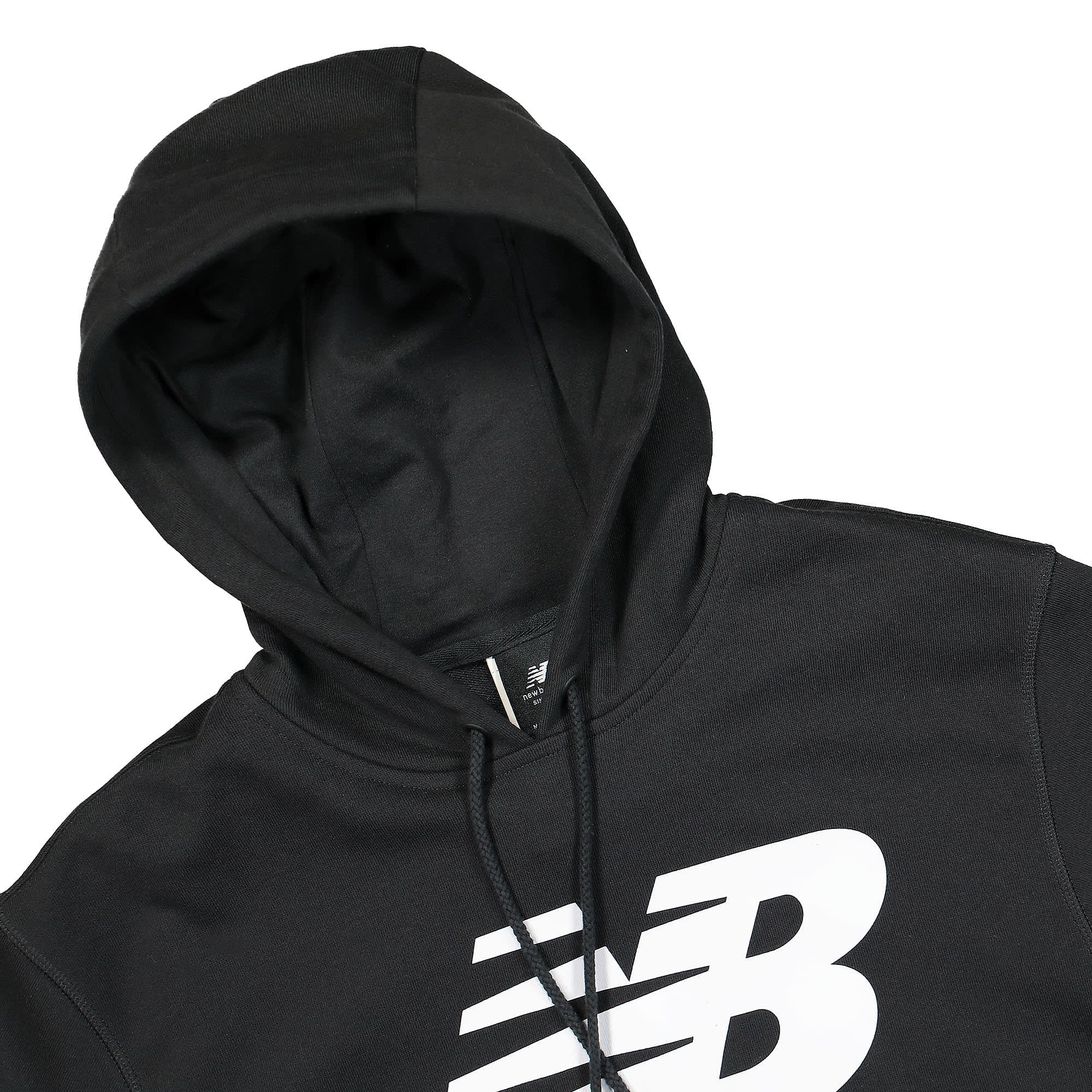 New Balance Essentials Stacked Logo Hoodie Black Hoodies Close-up | Overkill