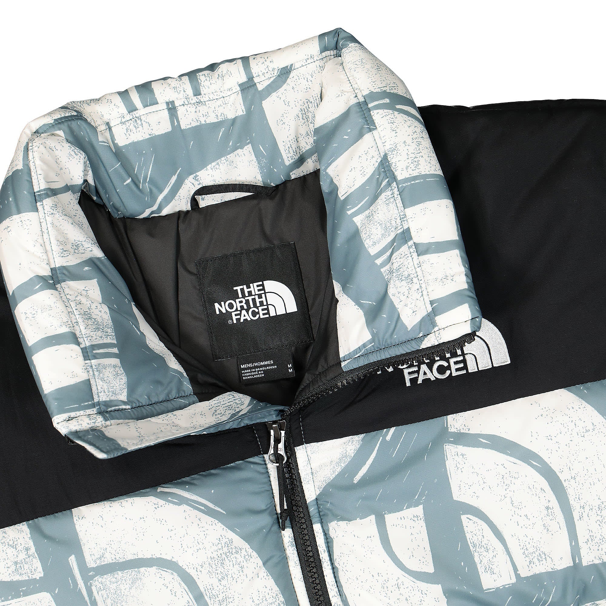 The North Face Himalayan Insulated Jacket Goblin Blue Woodblock Half Dome Print Puffer Jackets Close-up | Overkill