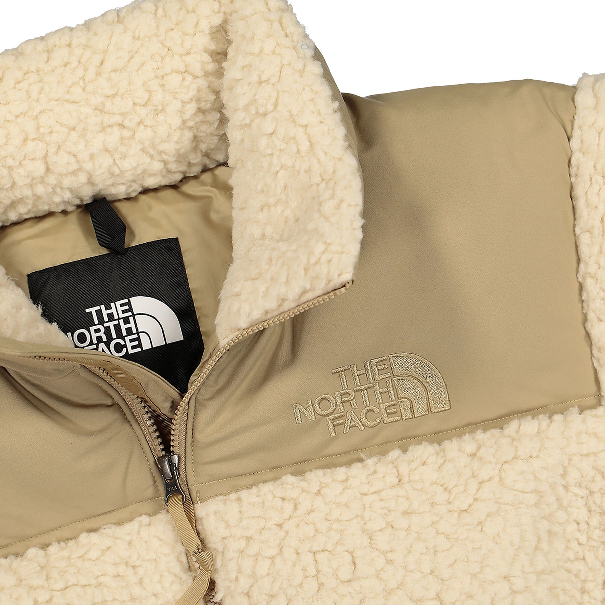 The North Face Sherpa Nuptse Jacket Bleached Sand - Kelp Tan Jackets Close-up | Overkill
