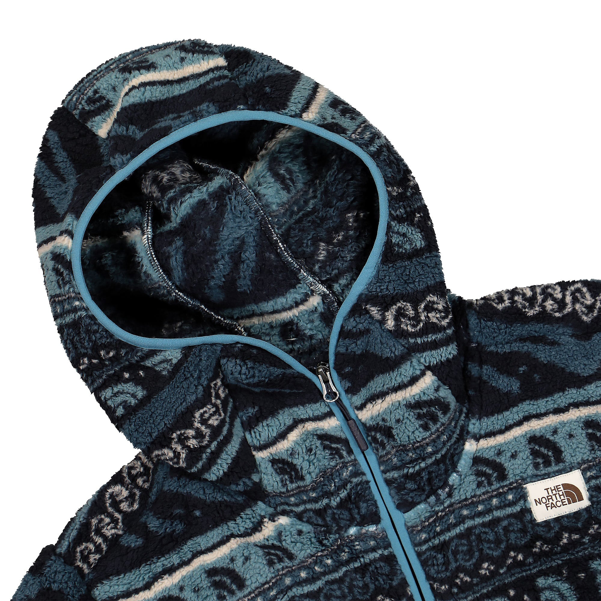 The North Face Campshire Fleece Hoodie Aviator Navy Mountain Fairisle Print Fleece Jackets Close-up | Overkill