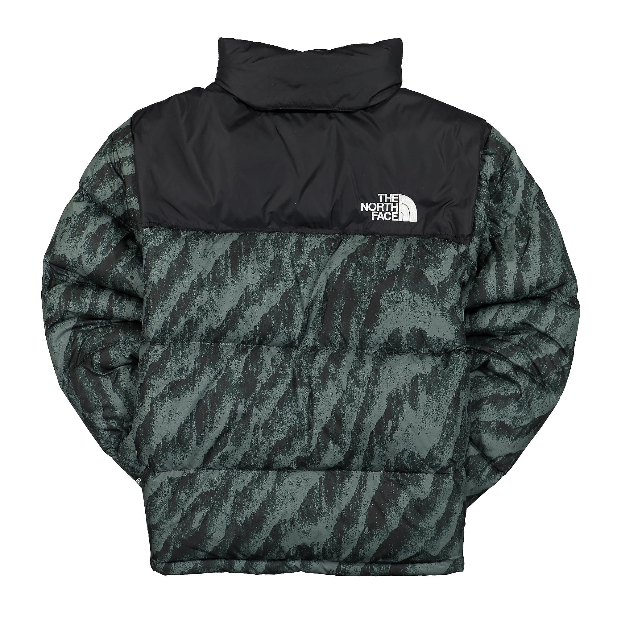 The North Face 1996 Retro Nuptse Jacket Balsam Green Wooden Tiger Print Puffer Jackets Material | Overkill