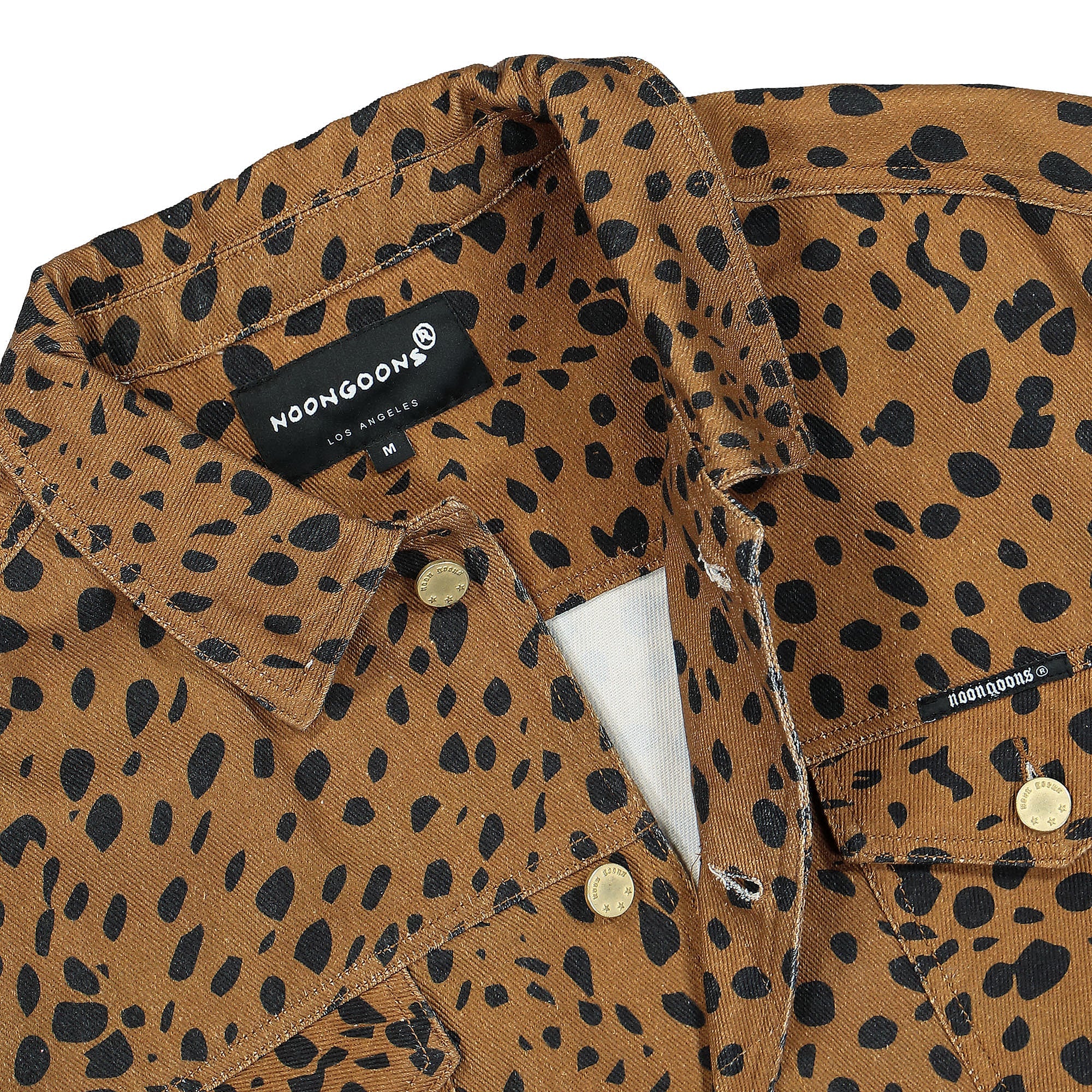 Noon Goons Go Leopard Denim Jacket Brown Leopard Jackets Close-up | Overkill