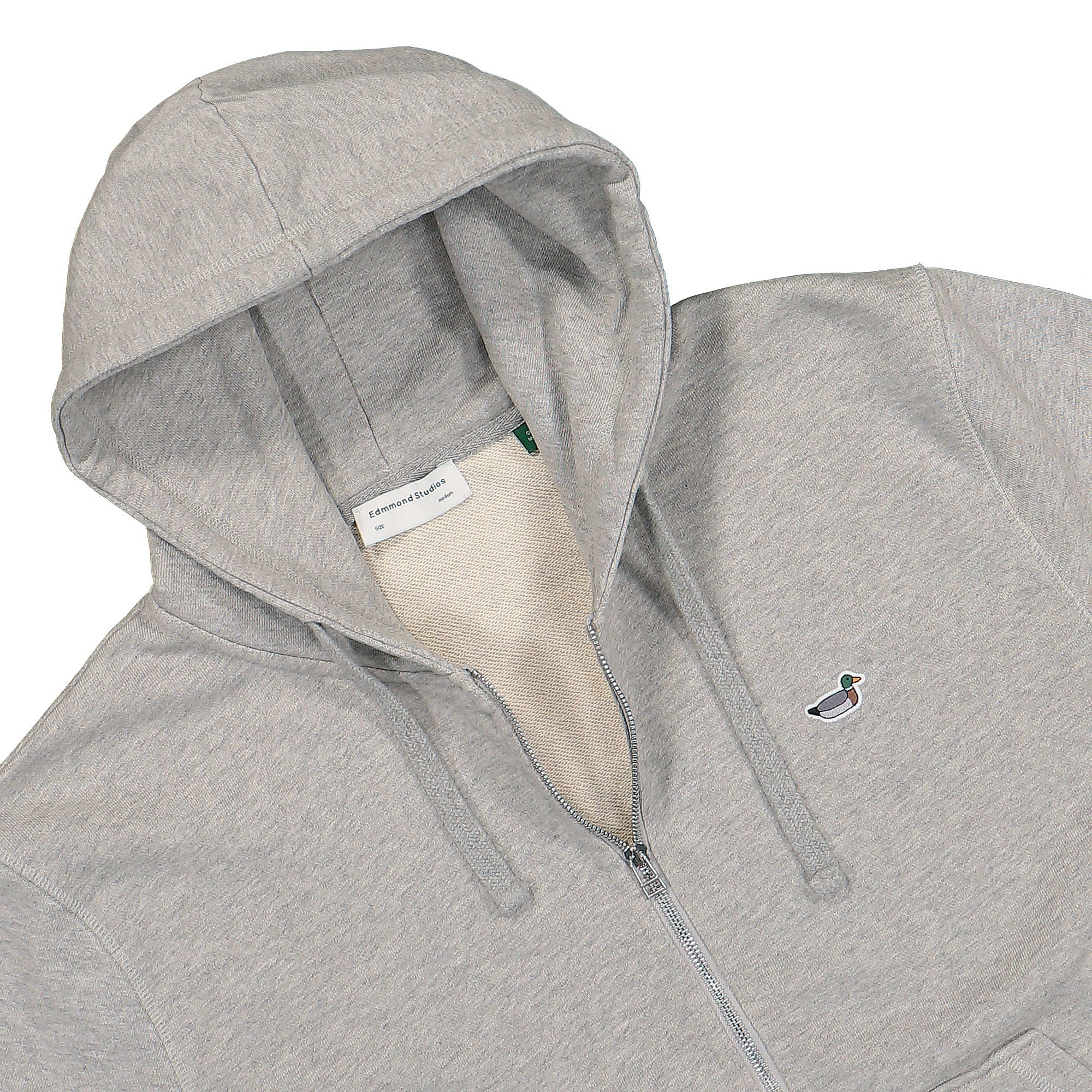 Edmmond Studios Duck Patch Zip Hoodie Plain Grey Melange Hoodies Close-up | Overkill