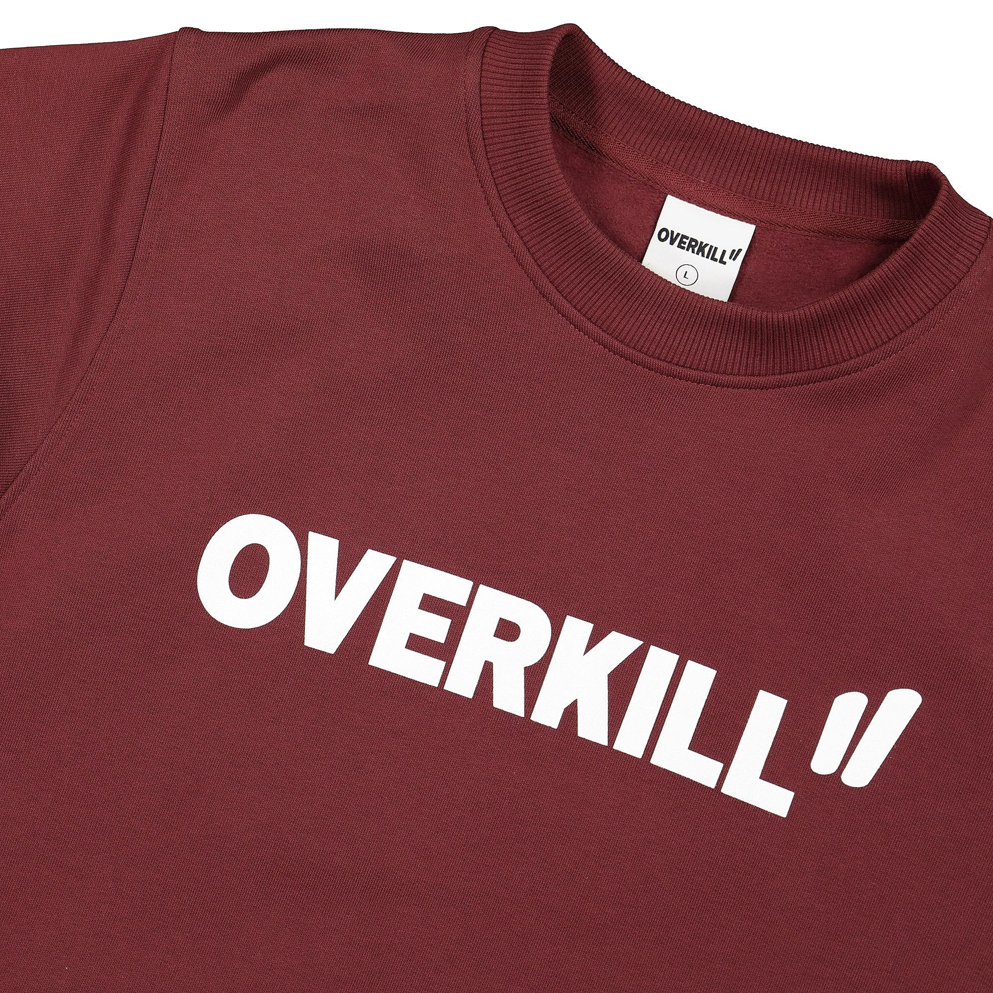 Overkill Logo Crewneck Burgundy Sweatshirts Close-up | Overkill