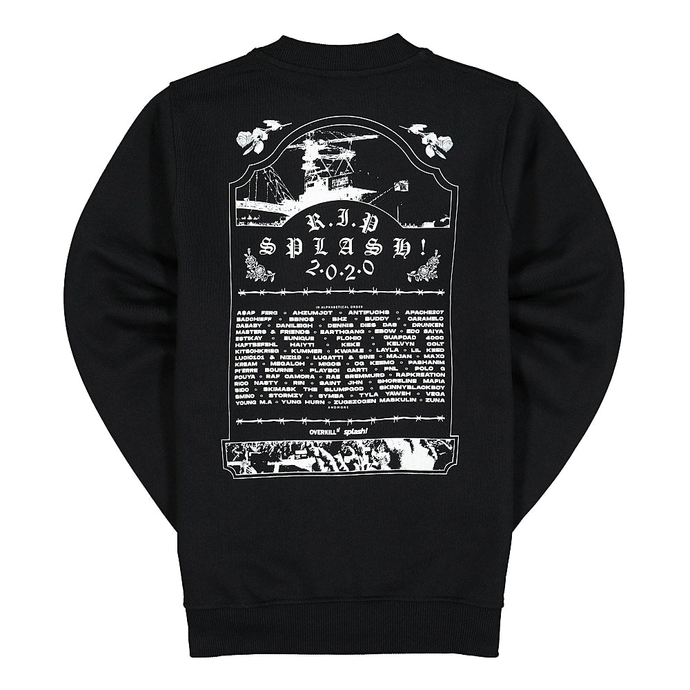 Overkill splash! x Overkill RIP 2020 Graveyard Crewneck Black Sweatshirts Close-up | Overkill