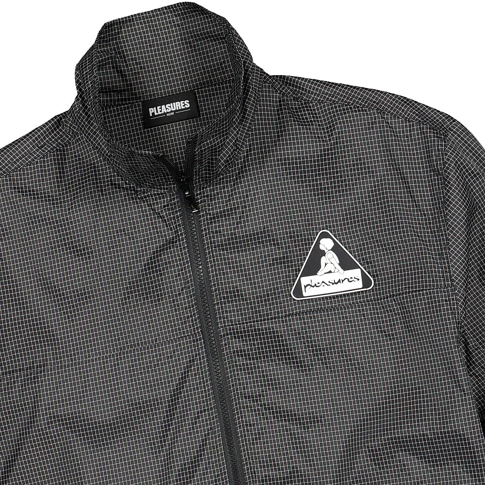 Pleasures Brick Tech Track Jacket Black Windbreaker Close-up | Overkill