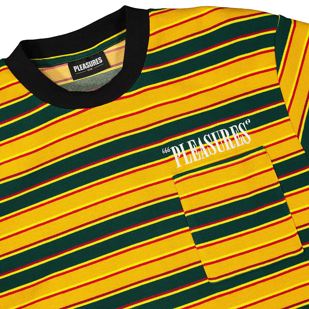 Pleasures Chainsmoke Stripe SS Shirt Yellow / Green T-Shirts Close-up | Overkill