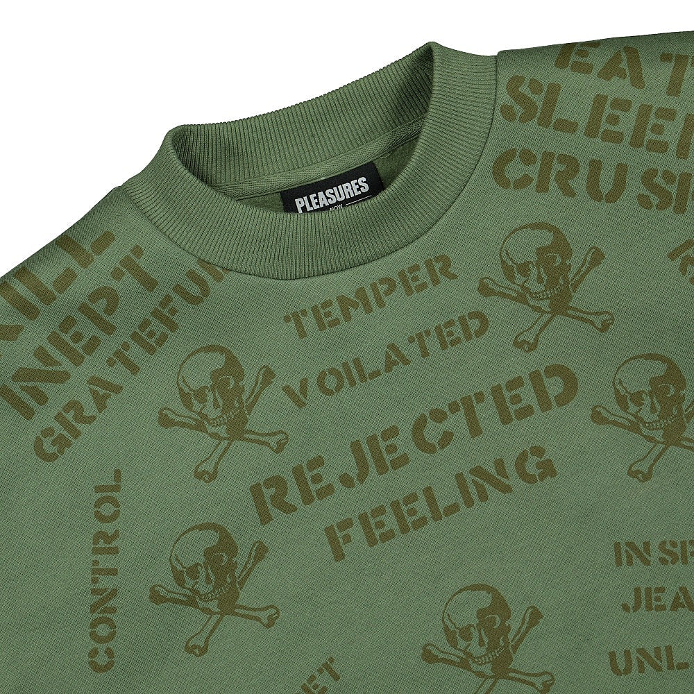 Pleasures Crush Crewneck Sweatshirt Army Sweatshirts Close-up | Overkill
