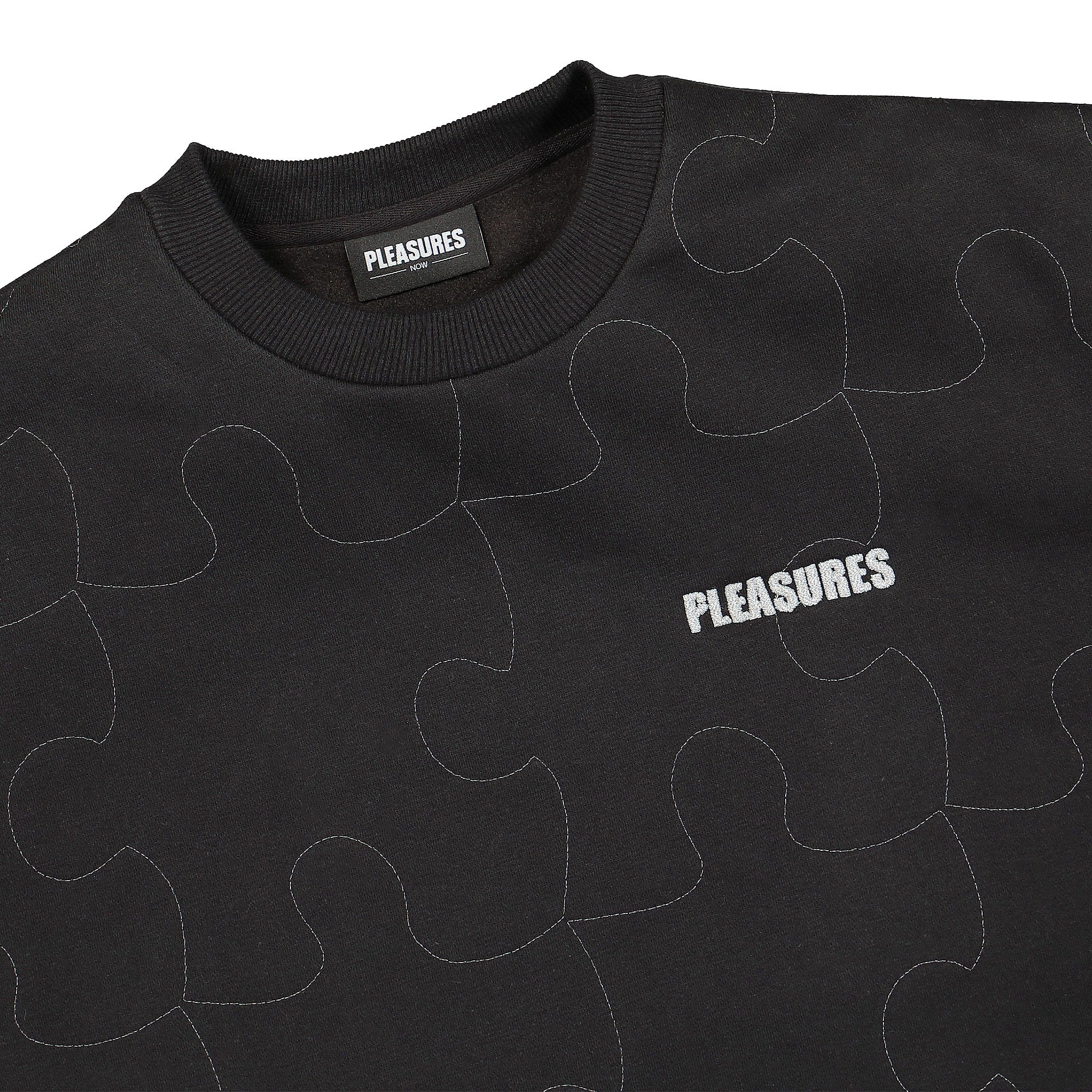 Pleasures Pieces Reflective Crewneck Black Sweatshirts Close-up | Overkill