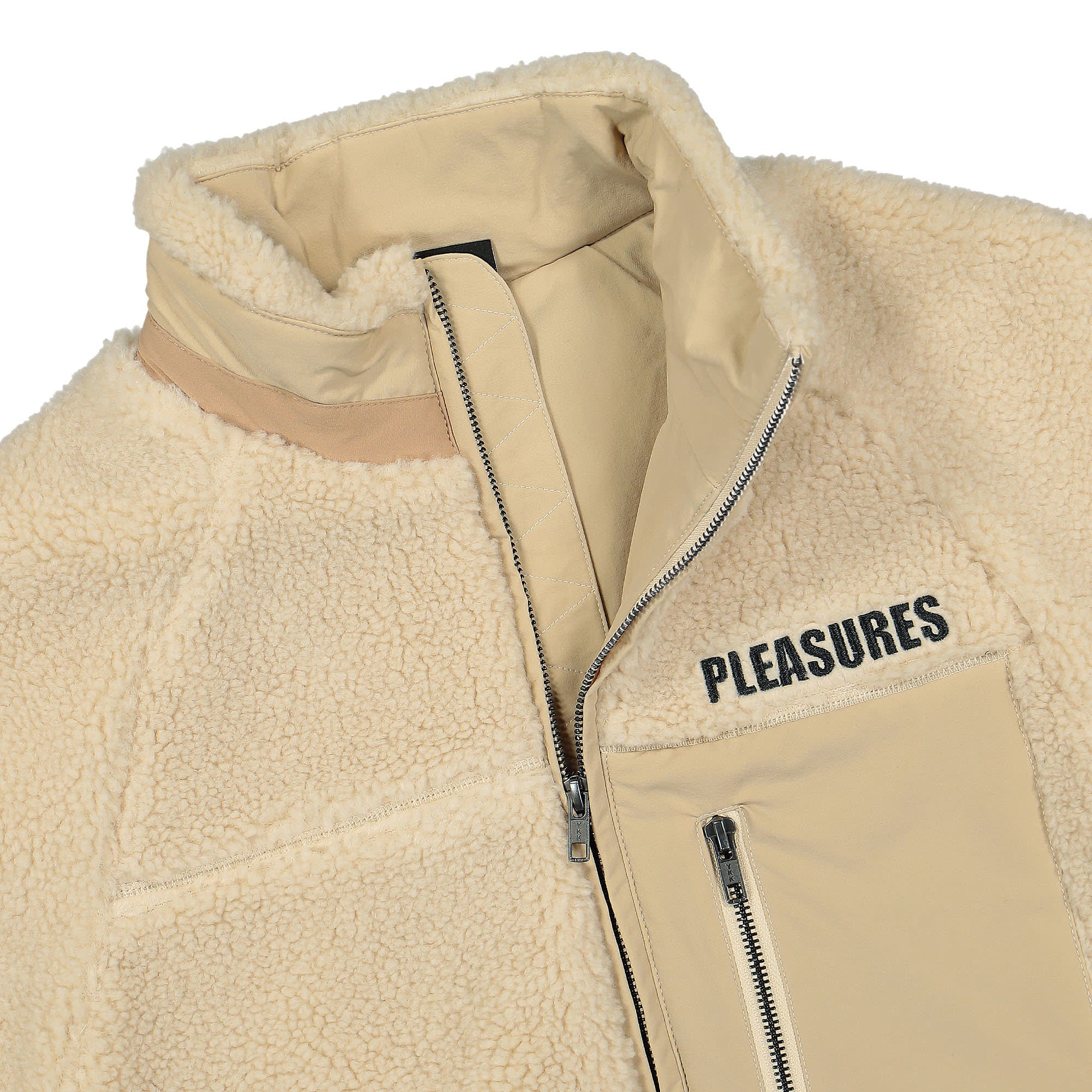 Pleasures Bunny Sherpa Zip Up Jacket Tan Fleece Jackets Close-up | Overkill