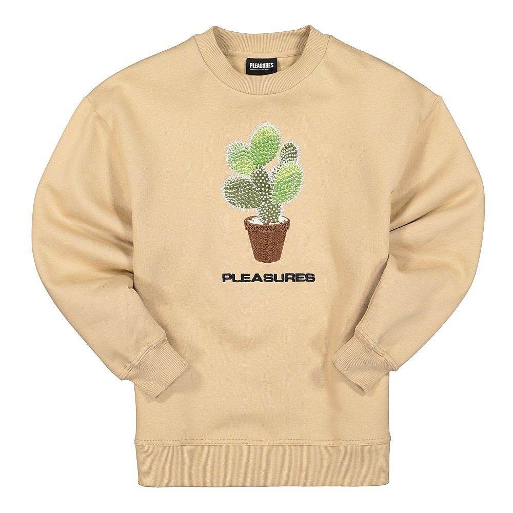 Pleasures Spike Embroidered Crewneck Tan Sweatshirts P21SP007 | Overkill