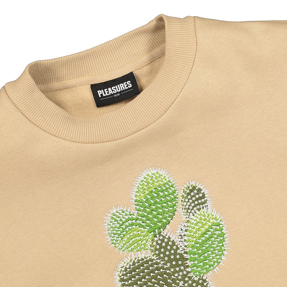 Pleasures Spike Embroidered Crewneck Tan Sweatshirts Close-up | Overkill