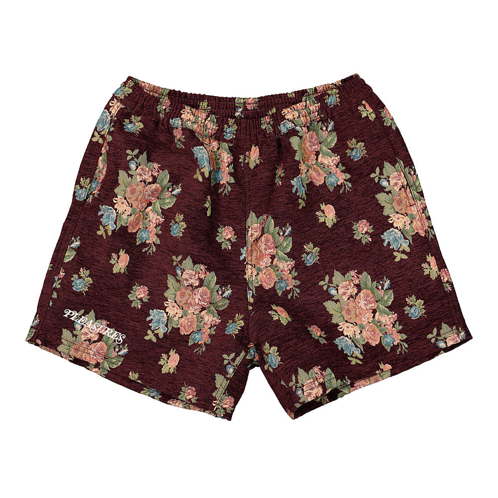 Pleasures Dejavu Woven Floral Shorts Maroon Shorts P21SP016 | Overkill
