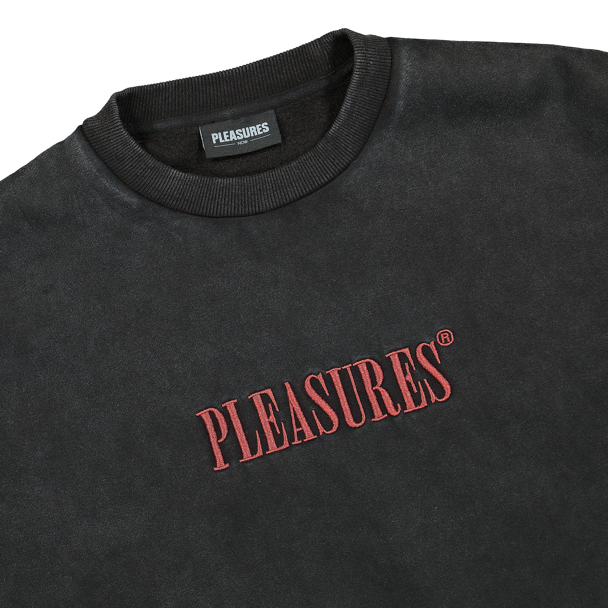 Pleasures Sour Washed Crewneck Black Sweatshirts Close-up | Overkill