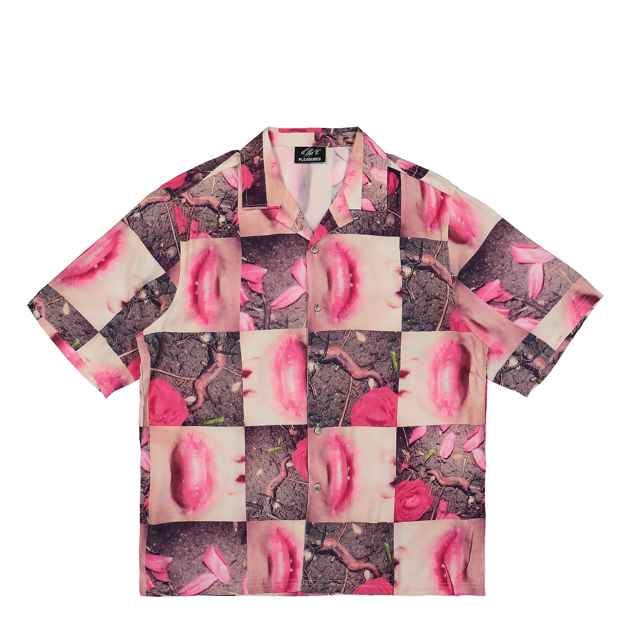 Pleasures Wormy Lips Button Down Red Shirts P22W032 | Overkill
